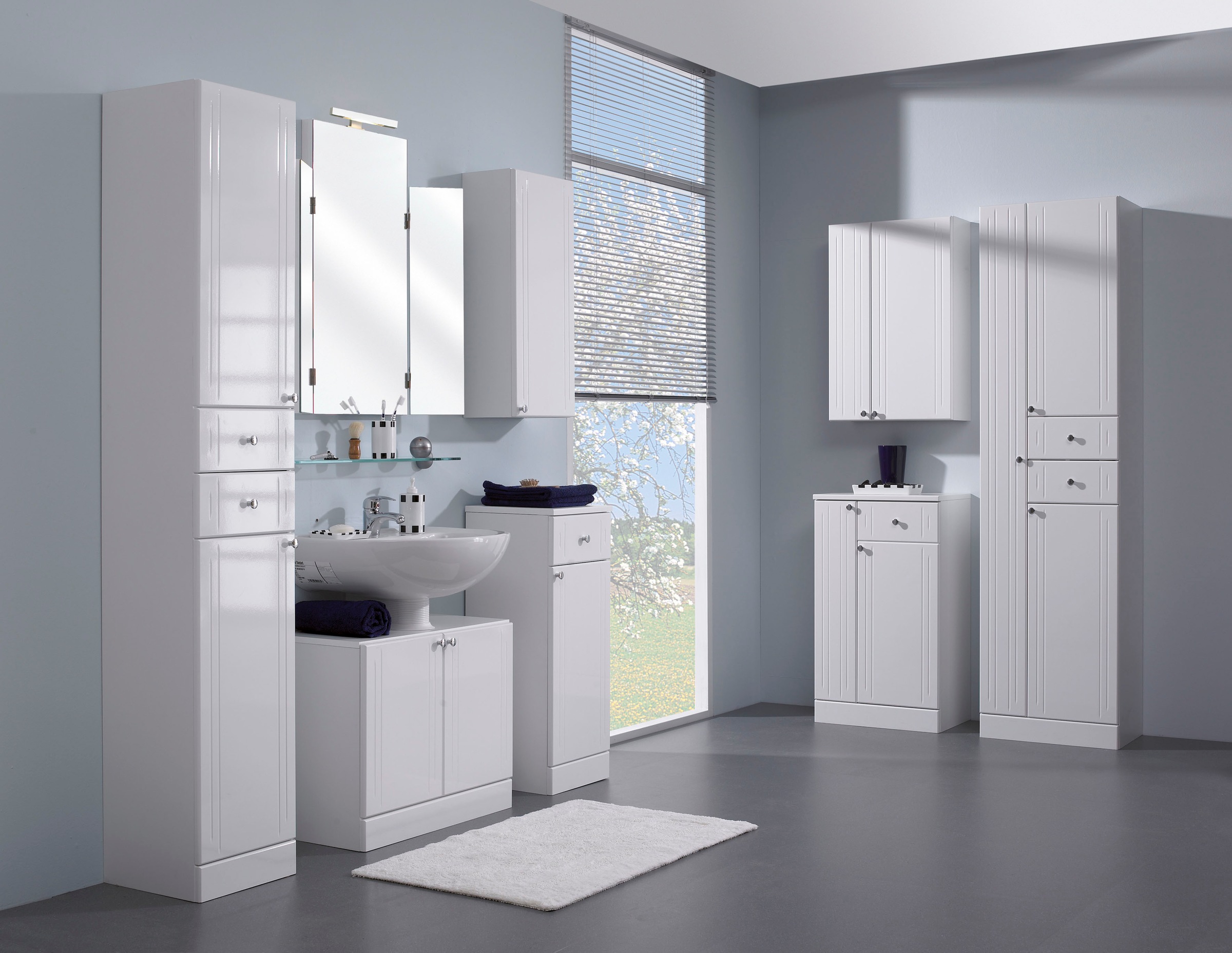Saphir Unterschrank »Quickset 955 Badschrank mit 2 Türen, 1 Schublade, 50 cm breit«, Badezimmer-Unterschrank in Weiß Hochglanz, Griffe Chrom Glanz