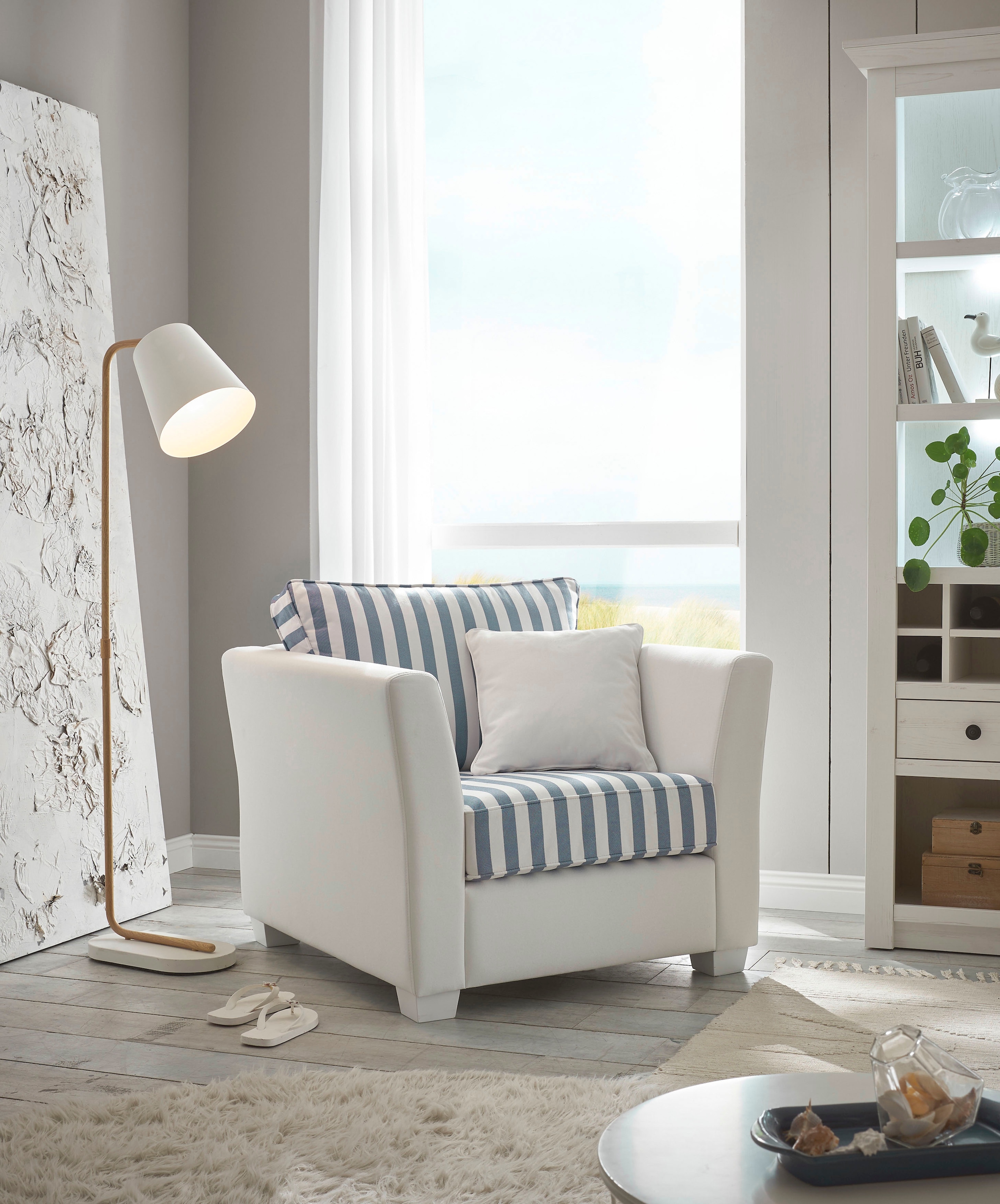 Home affaire Sessel »CALIFORNIA«, maritimer Landhausstil, Sessel mit  Holzfüßen Weiß lackiert kaufen bei OTTO