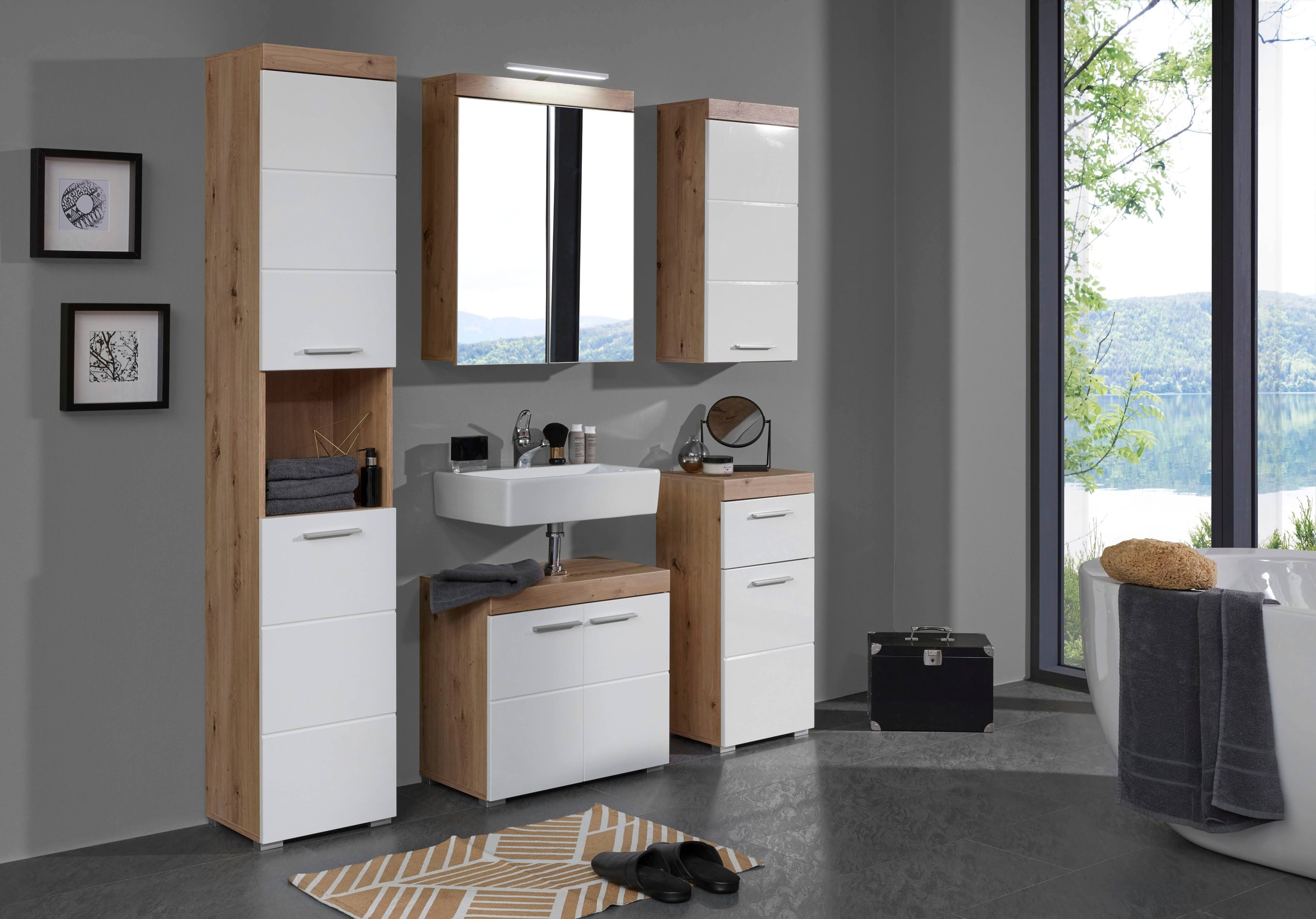 welltime Hochschrank »Avena« Badschrank mit 2 Türen & 1 Fach - (B/T/H) 37/31/190 cm