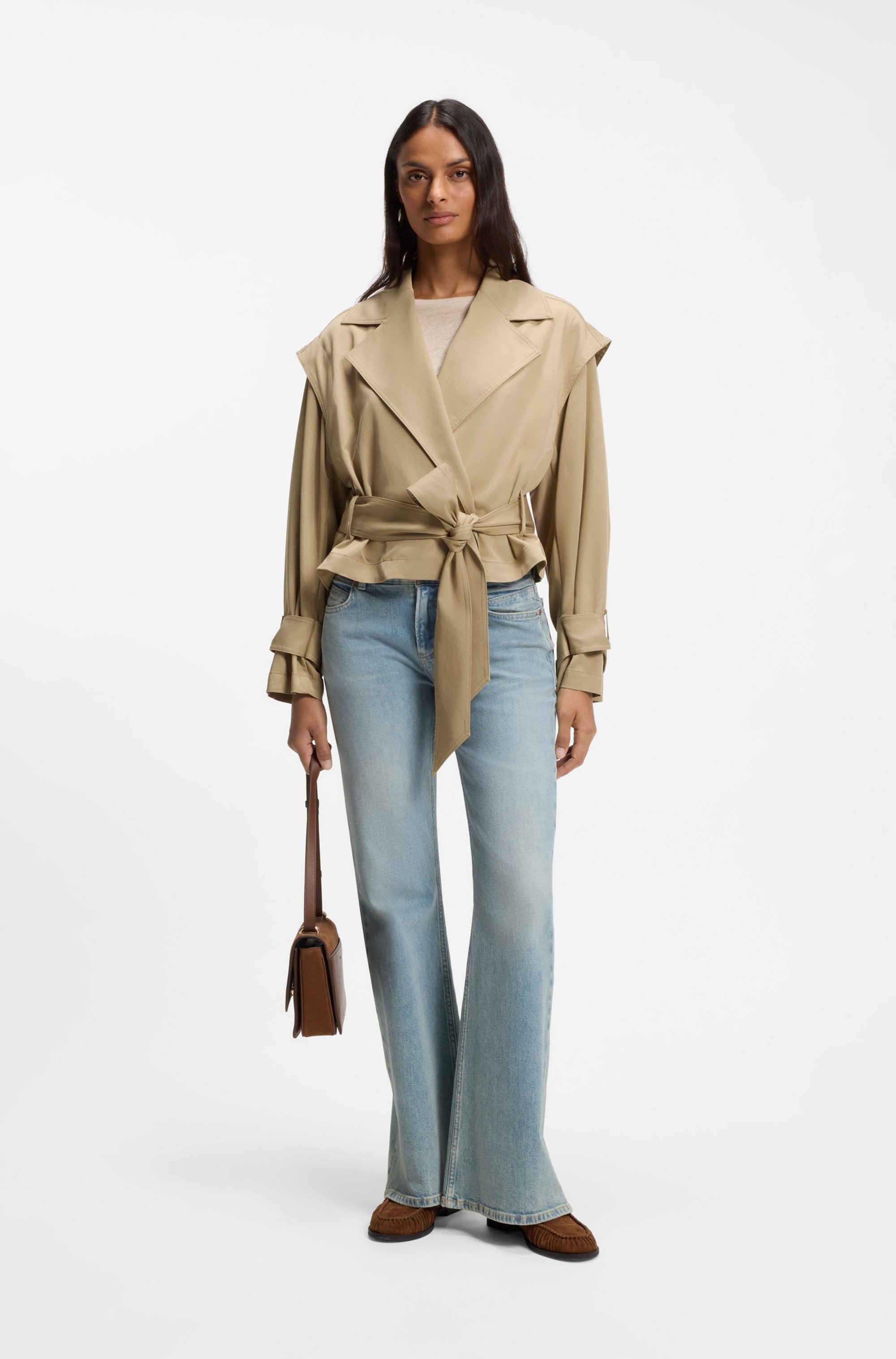 BOSS ORANGE Kurzjacke »Jophelia Premium Damenmode« aus softem Materialmix, mit Bindegürtel