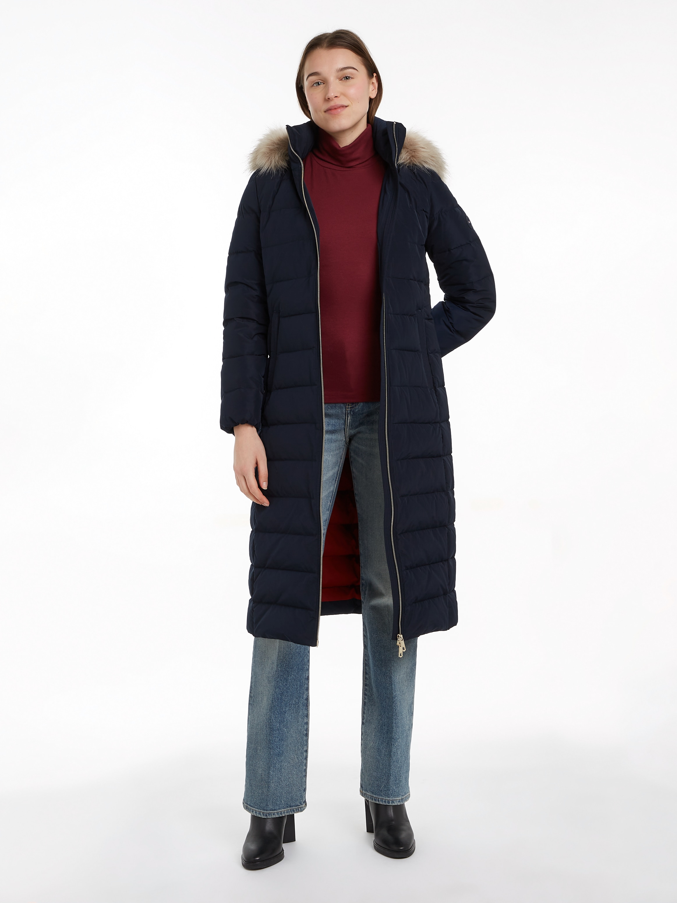 Tommy Hilfiger Steppmantel »HERITAGE DOWN TYRA MAXI WITH FUR«, mit Logopatch