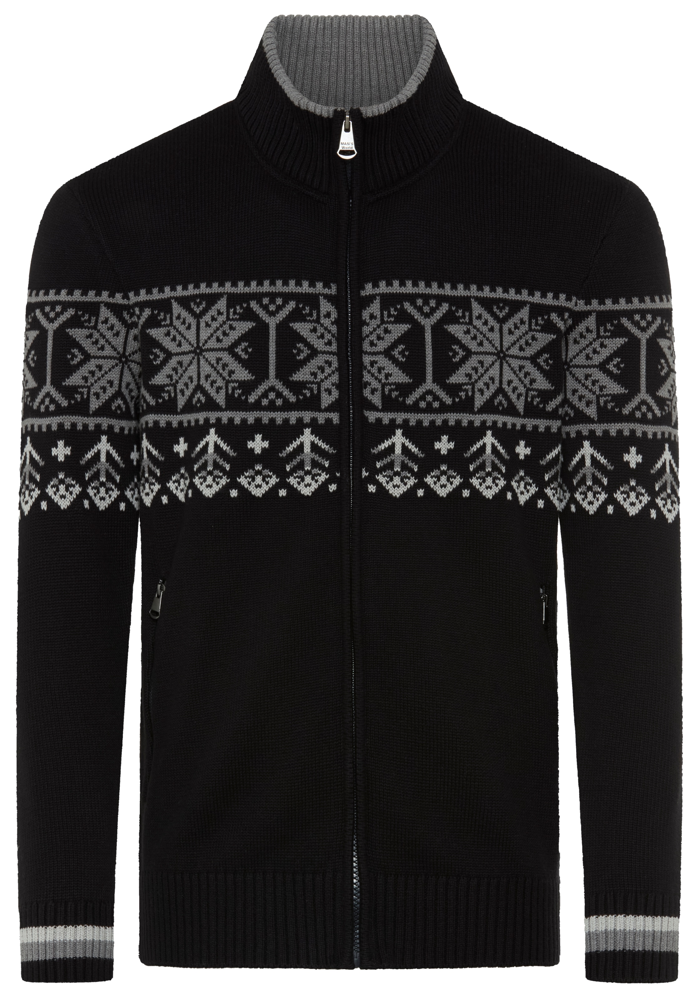 Man's World Jacquardstrickjacke »Neue Kollektion! Highlight Norweger Muster« mit Reißverschluss, mit Rippbündchen an Ärmeln und Saum