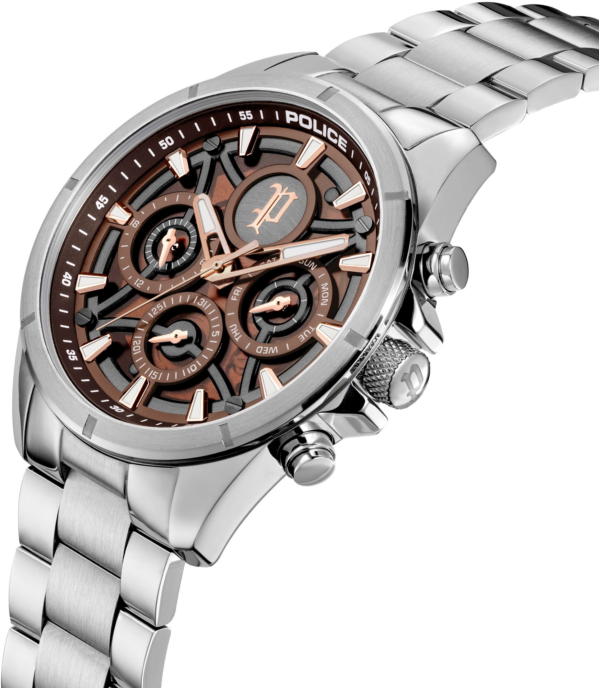 Police Multifunktionsuhr »DEFENDER« Quarzuhr, Armbanduhr, Herrenuhr, Edelstahlarmband, analog
