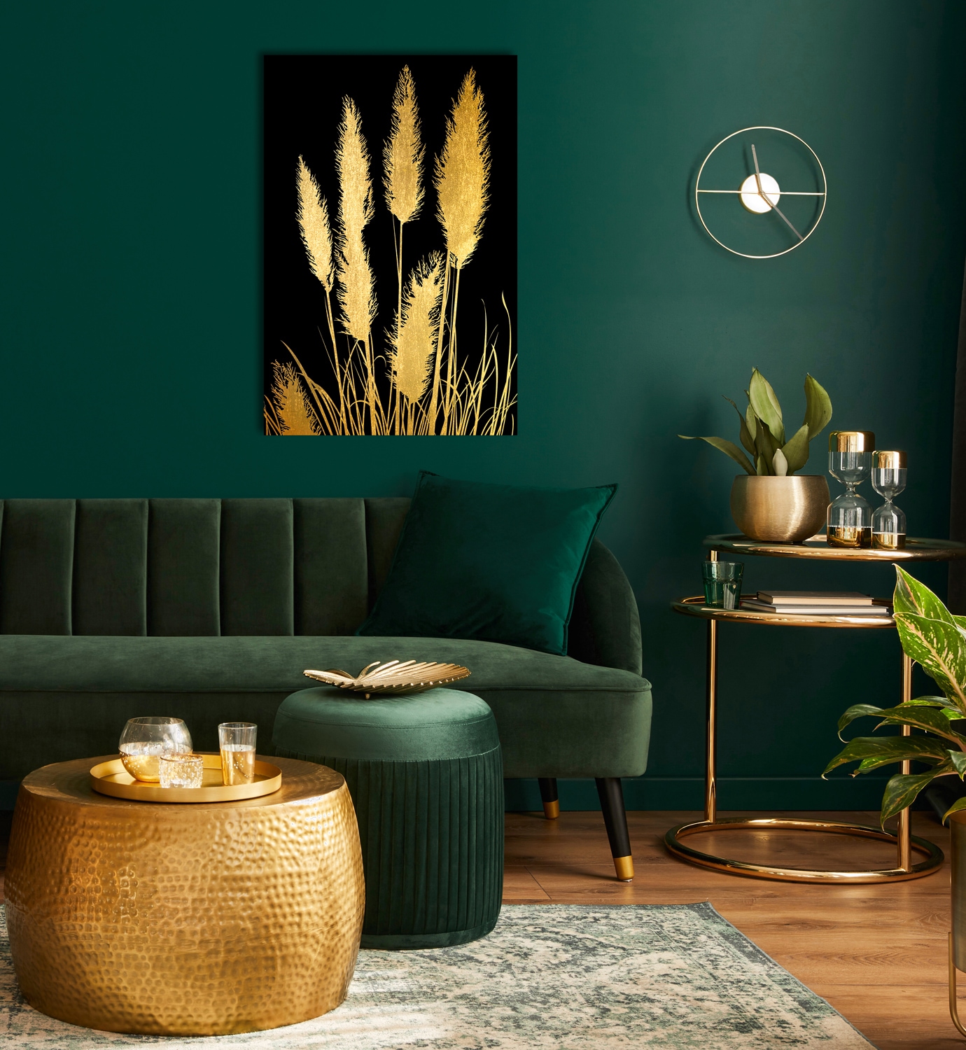 Leonique Acrylglasbild »Pampas Gras«, Gräser-Kunst-Gemälde-Pflanzen, (1 St.), von Hand eingearbeitete Blattgold Applikationen