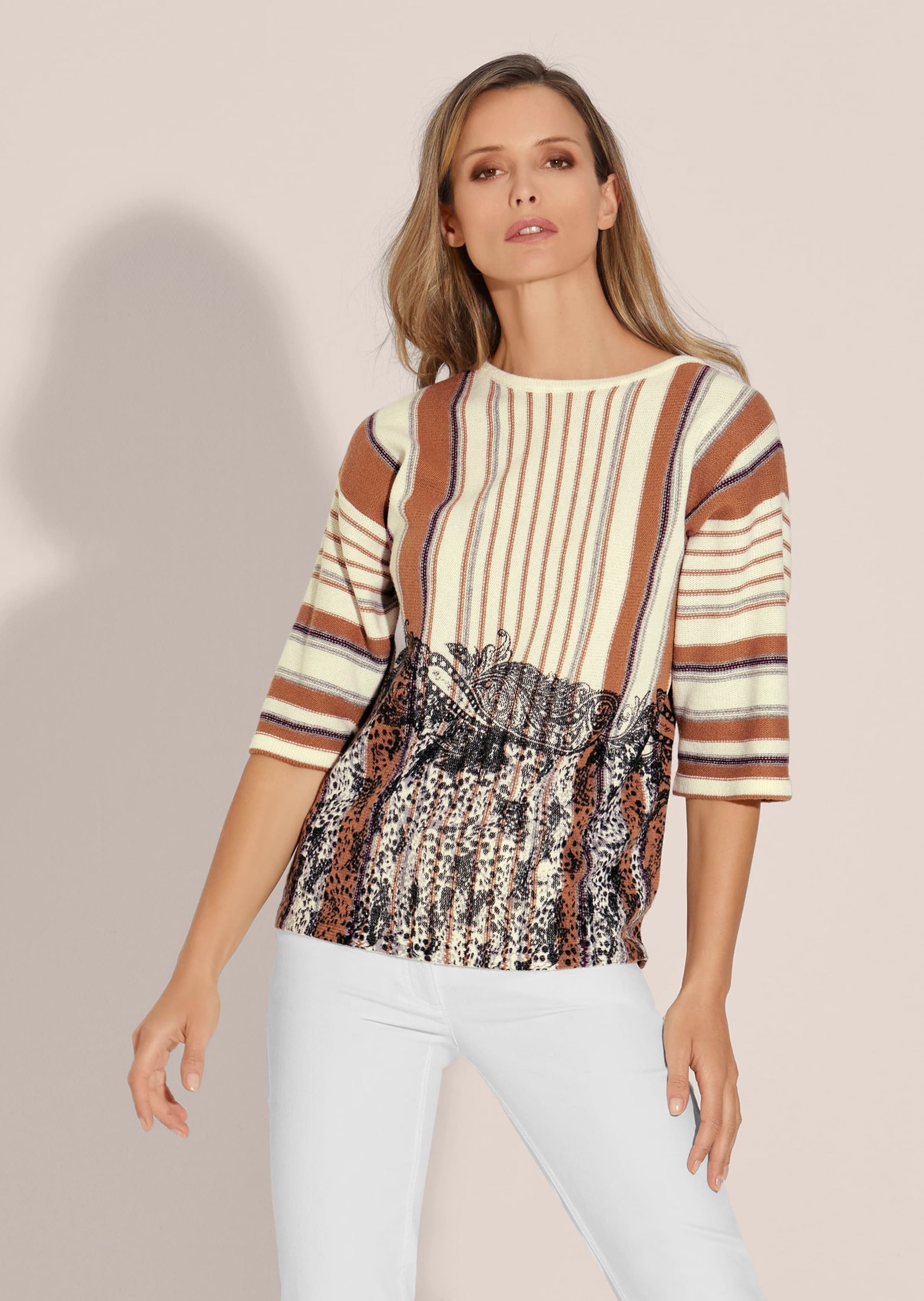 MADELEINE Longpullover »Pullover Streifen-Pullover mit Paisley-Druck«