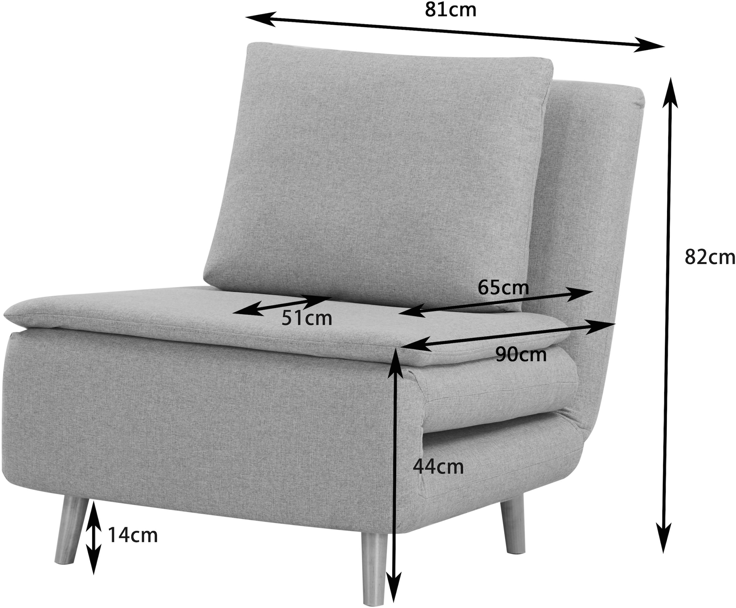 INOSIGN Sessel »AINSLEY«, wandelbar zum Gästebett, Schlafsofa, Webstoff u. Cord-Bezug