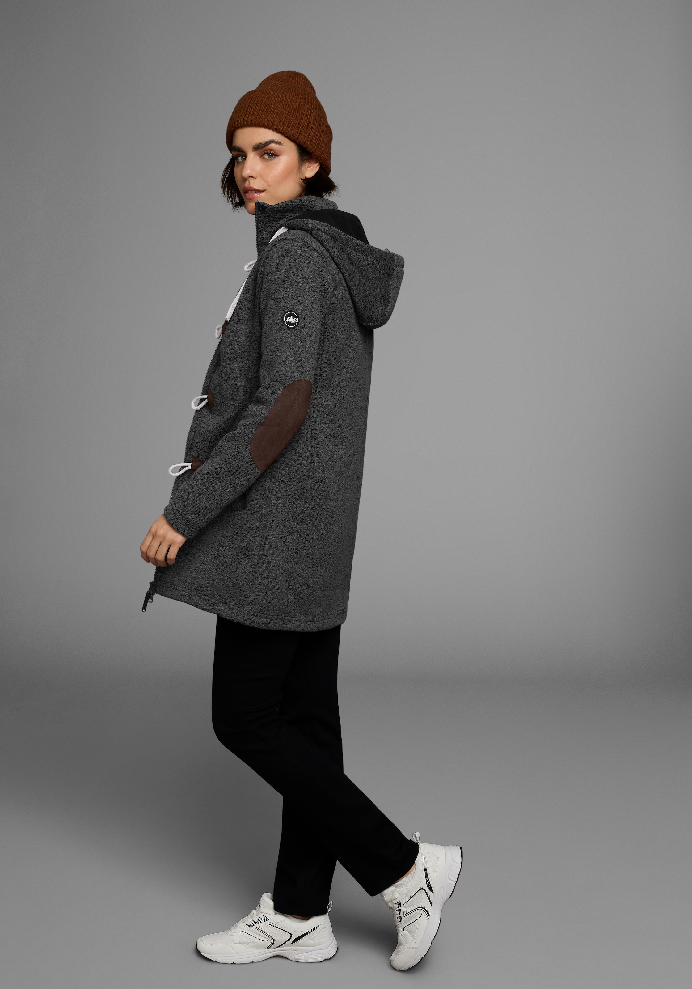 Polarino Strickfleecejacke, mit Kapuze, für den Übergang, aus Strickfleece, atmungsaktiv