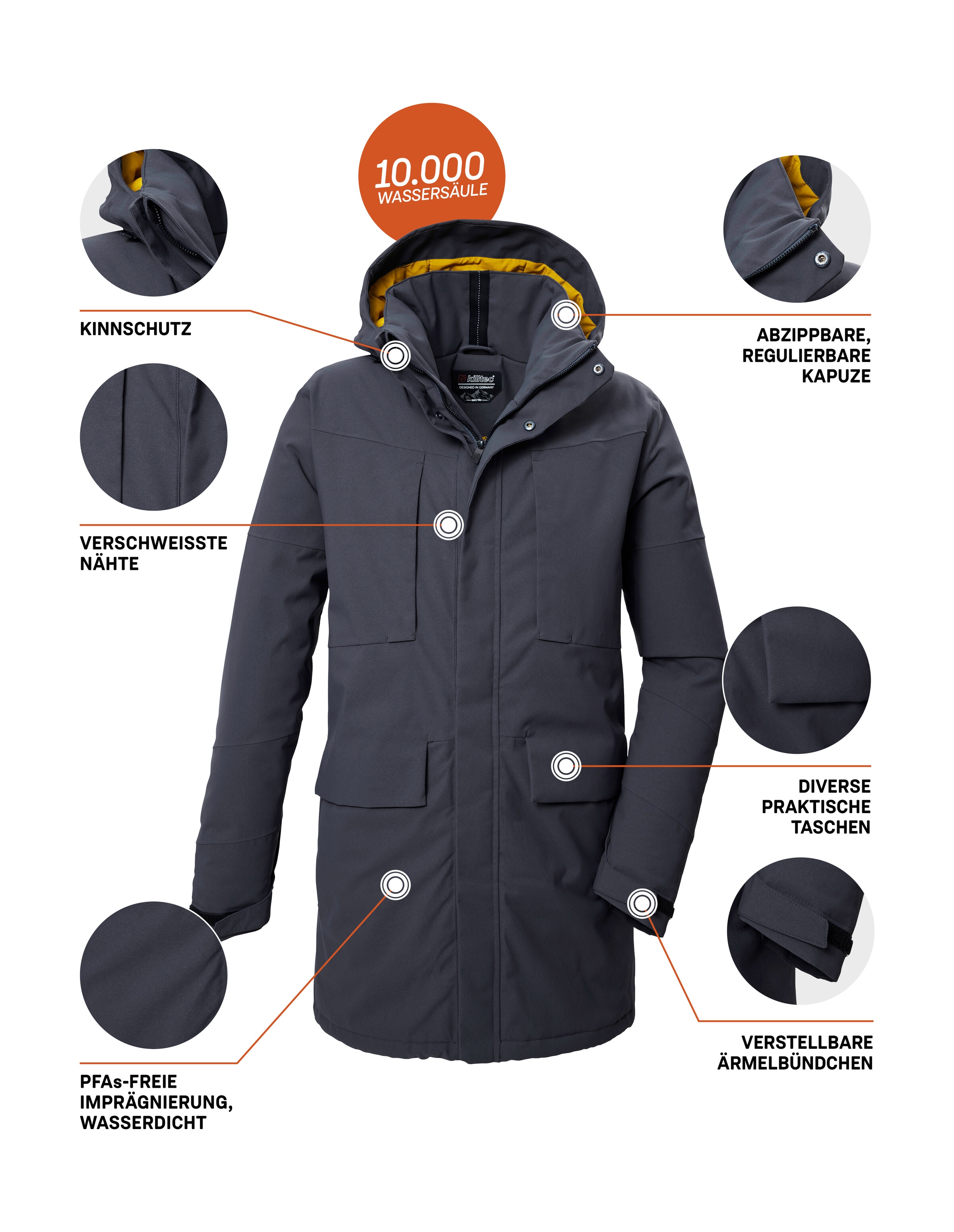 Killtec Parka »KOW 80 MN PRK«, Wasser- und winddichter Funktionsparka, atmungsaktiv, recycelt