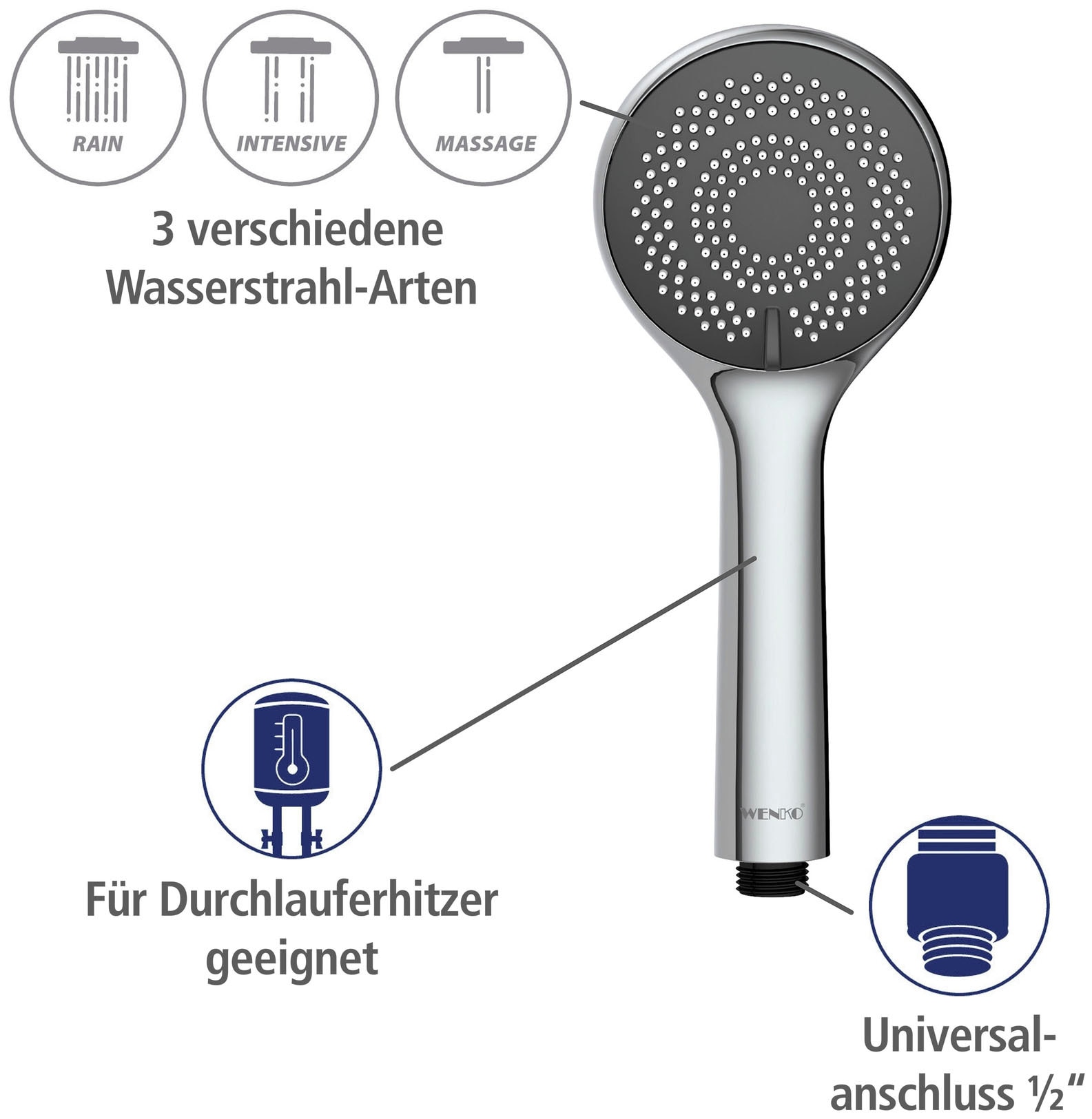 WENKO Handbrause »Watersaving System«, Duschkopf Watersaving, Durchmesser 9,6 cm