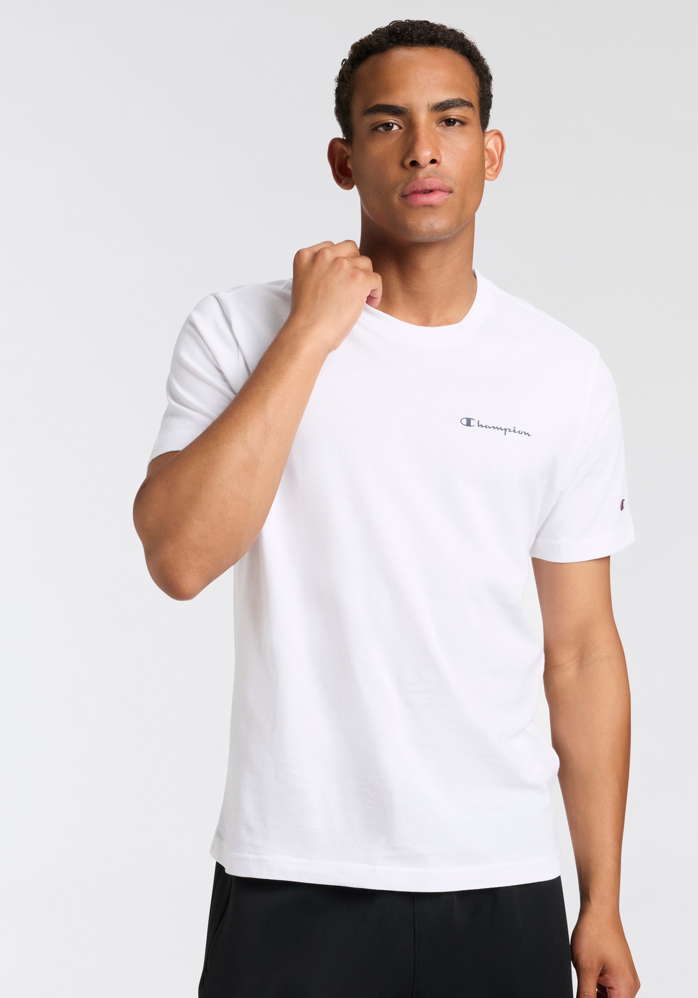 Champion T-Shirt mit Rundhalsausschnitt, Kurzarm, aus Baumwolle, gerader Abschluss