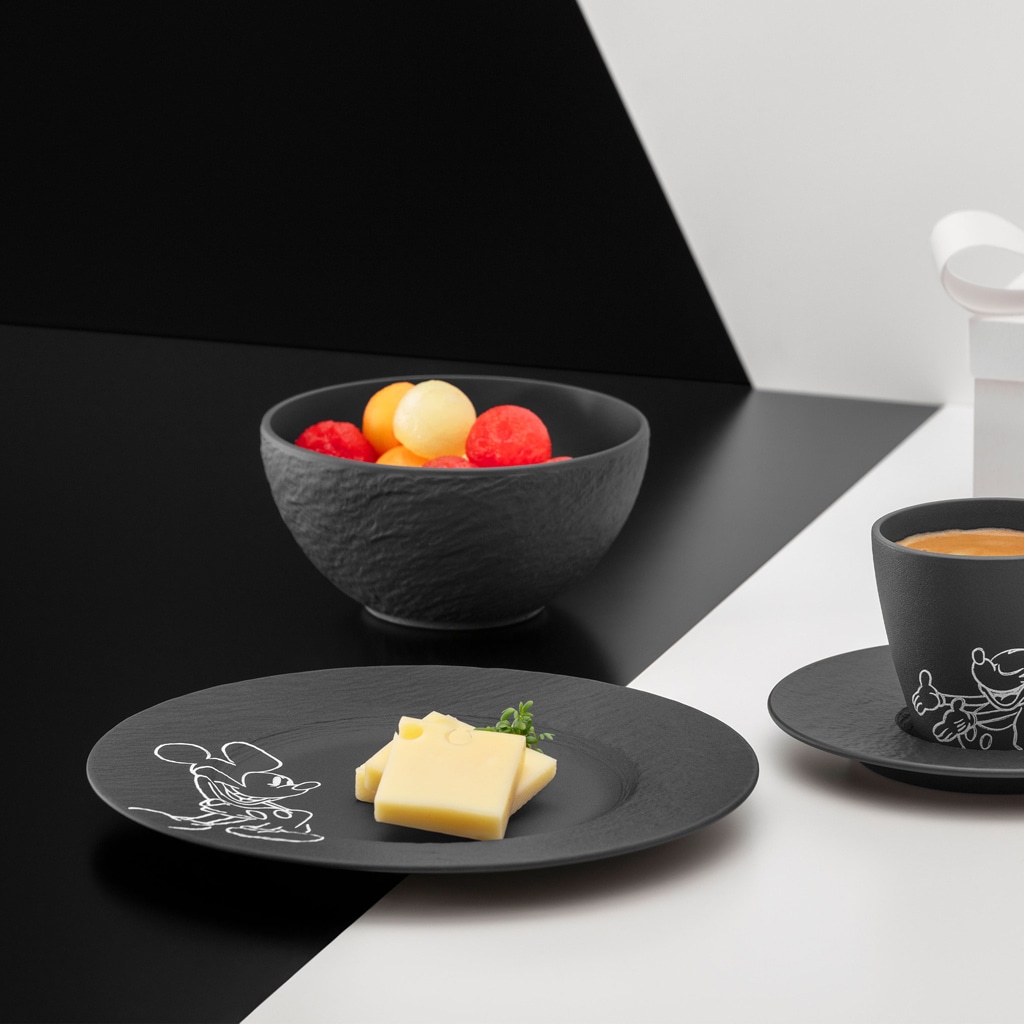 Villeroy & Boch Frühstücksteller »Frühstücks- / Dessertteller Manufacture Rock - Mickey Mouse ø 21,7 cm 2er Set schwarz-weiß« Spülmaschinenfest, Mikrowellensicher