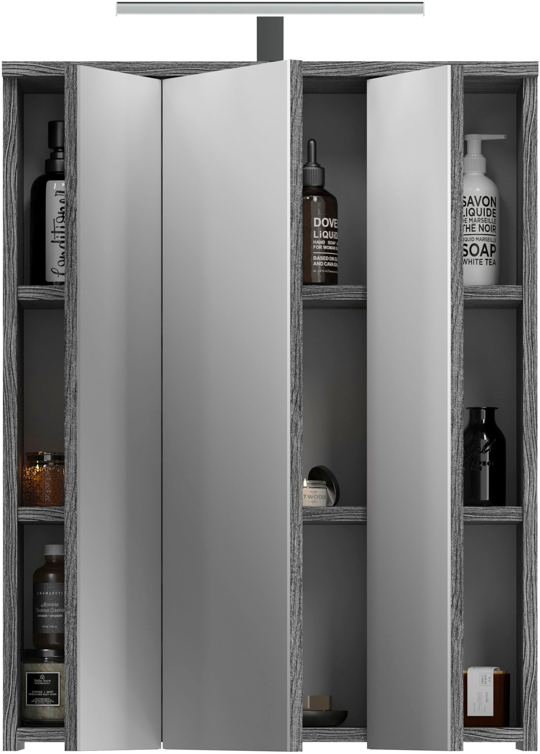 welltime Badmöbel-Set »LUCCA, 2 teilig, TOPSELLER!, inklusive LED Beleuchtung, bestehend aus:«, (Set, 2 St.), Waschbeckenunterschrank, Spiegelschrank, LED Badaufsatzleuchte