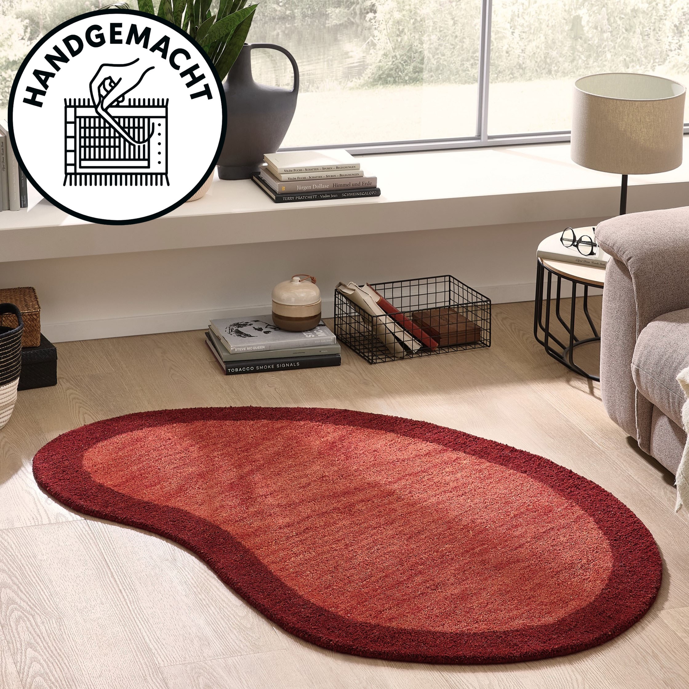 THEKO Wollteppich »Gabbeh Super, Handweb, Teppich, Bordüre, reine Wolle« oval 9 mm Höhe Schlafzimmer, Wohnzimmer, Esszimmer, auch als Läufer, eckig oder rund