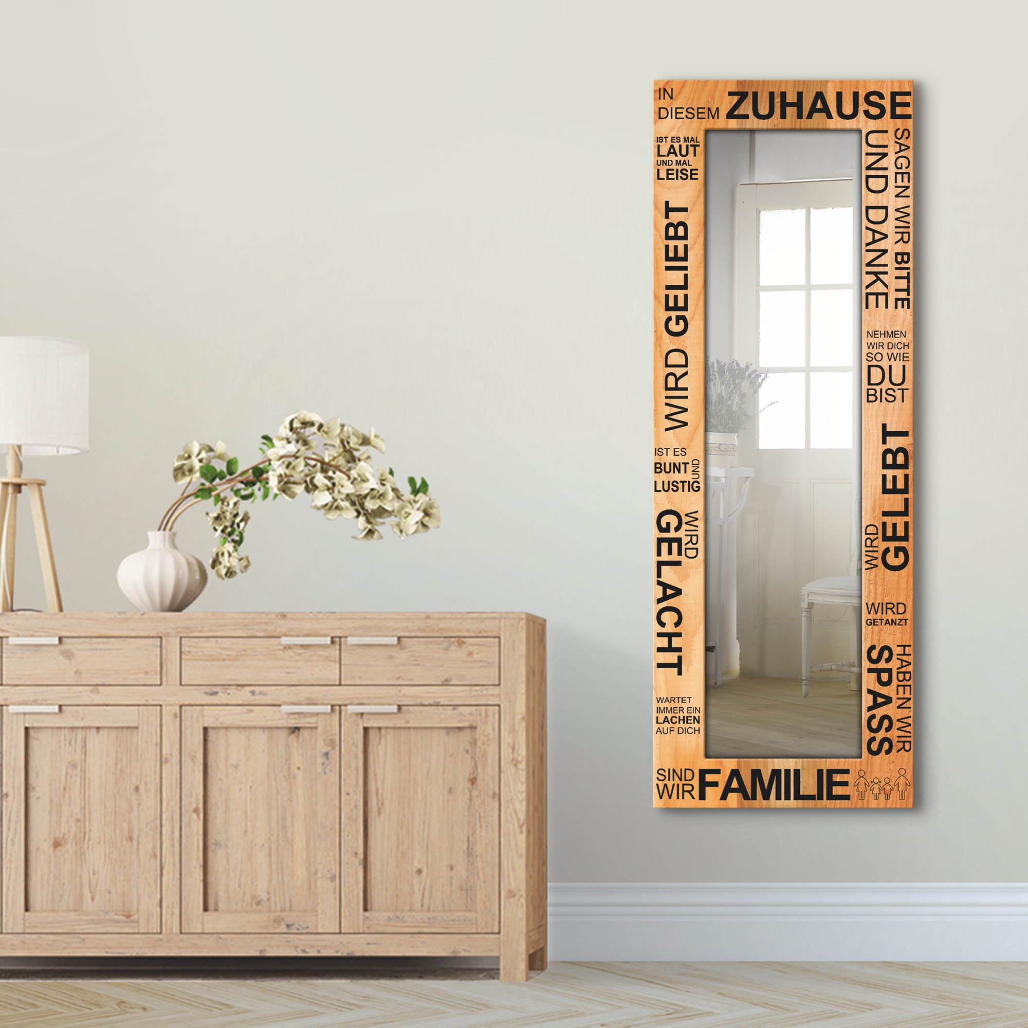 Artland Dekospiegel »In diesem Zuhause - braun«, gerahmter Ganzkörperspiegel, Wandspiegel, mit Motivrahmen, Landhaus