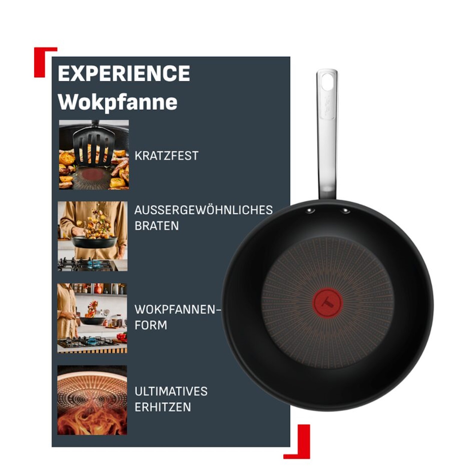 Tefal Wok »Experience Unbreakable« Aluminium 1x Wokpfanne 28 cm, 1 tlg. FusionCore Antihaftversiegelung, Induktion, Temperaturanzeiger