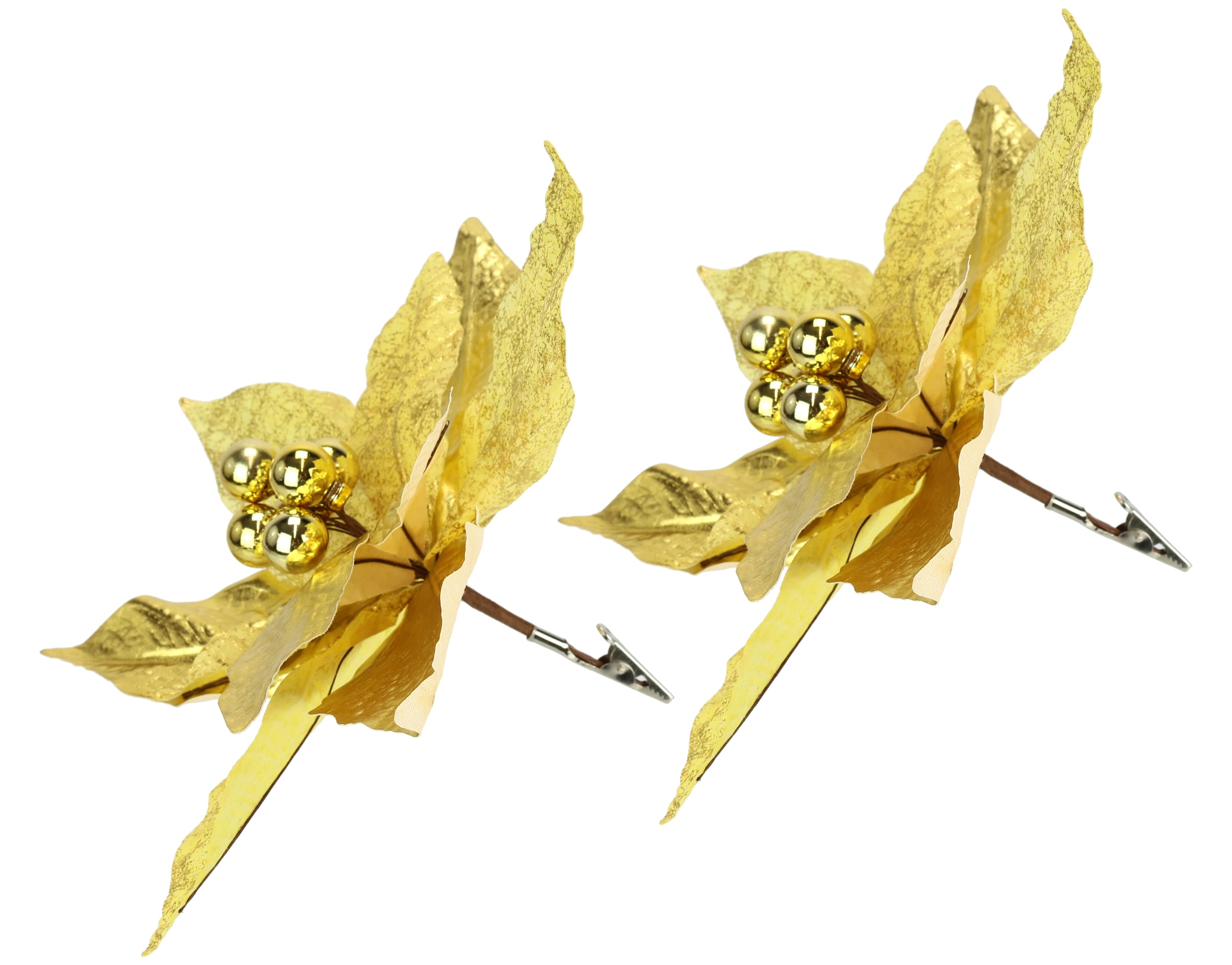 I.GE.A. Dekohänger »Poinsettia auf Clip«, (2 St.), 2er Set 28cm Weihnachts-Christstern künstlich Weihnachtsblume gold