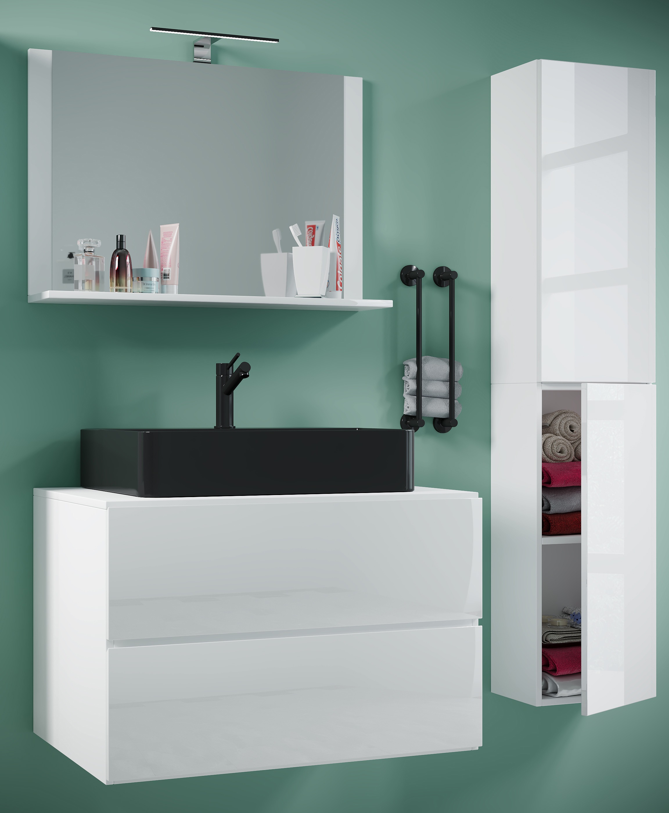 VCM Waschbeckenunterschrank »VCM 4-tlg. Waschplatz Waschtisch Badmöbel Set Waschbecken Lendas-BL Breite 80 cm L Schublade« 4 Stk. tlg.