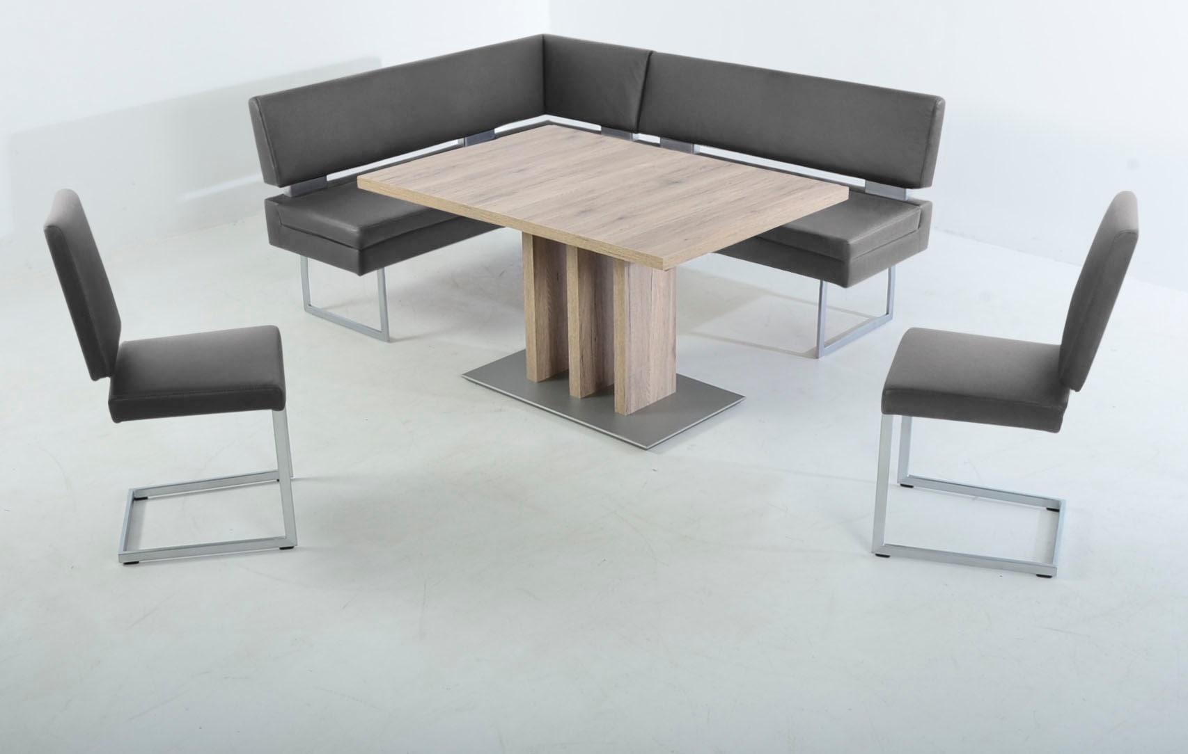 K+W Komfort & Wohnen Essgruppe 4 Stk. tlg. langer Schenkel links oder rechts in silberfarben, Größe B/H/T: 158 cm x 89 cm x 199 cm