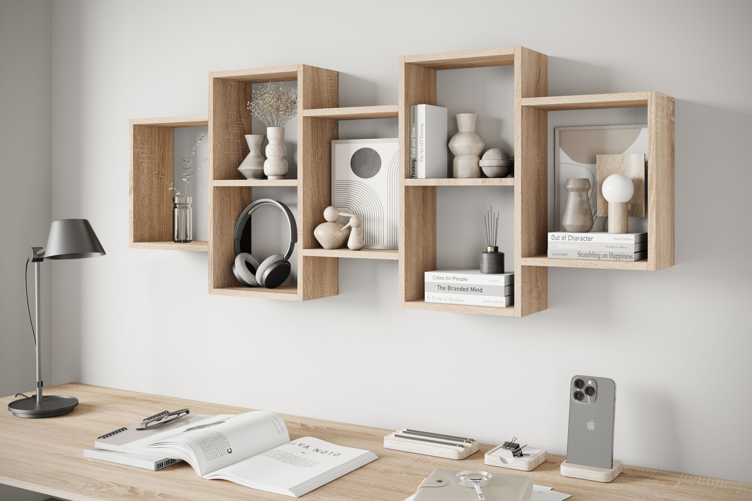 INOSIGN Wandboard »Wandregal Trio«, (1 St.), Stell- oder Hängeregal, 10 offene Fächer, flexibel montierbar