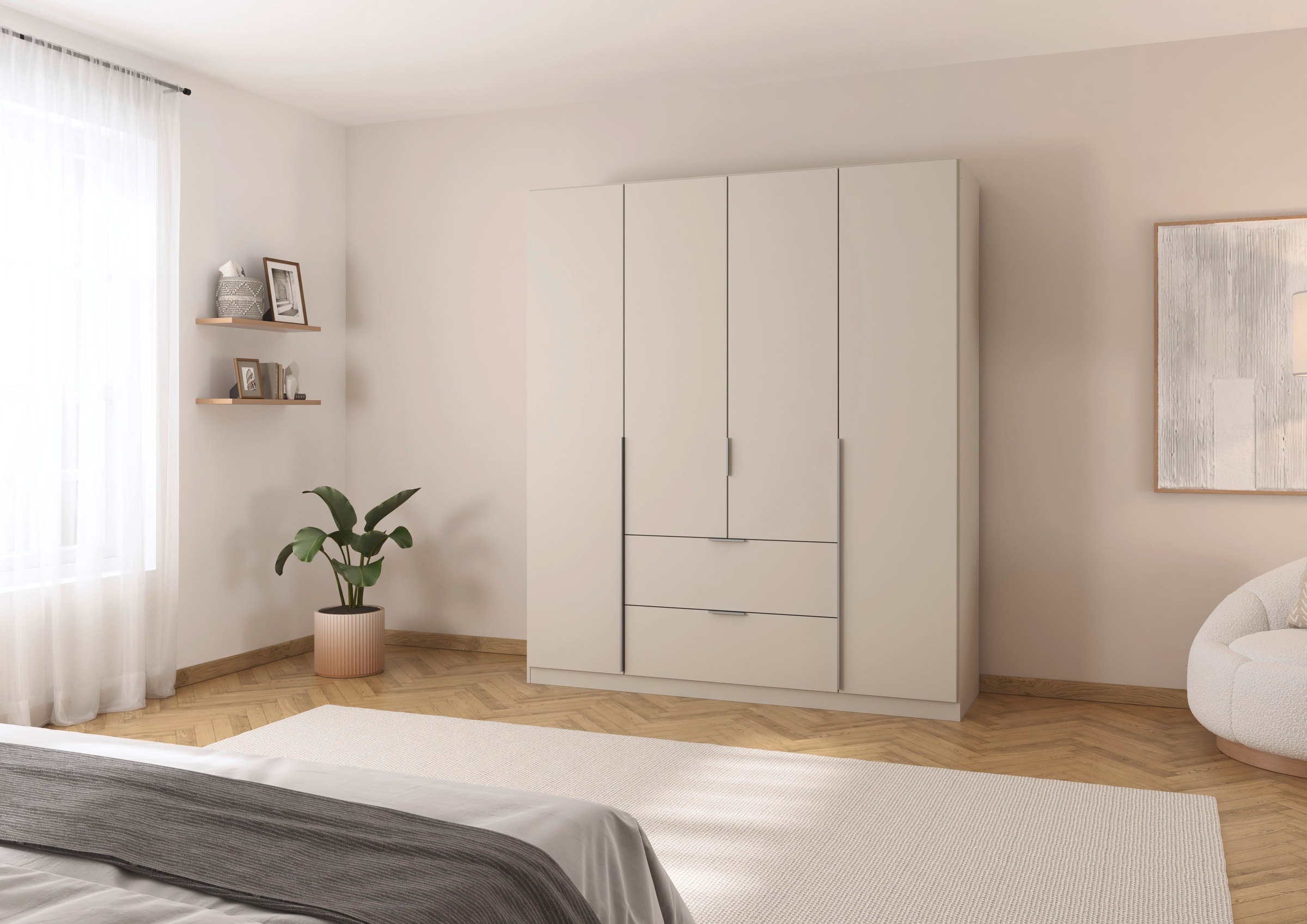 rauch Drehtürenschrank »Kleiderschrank Schrank Garderobe AGORDO mit Dekor- oder Hochglanzfront«, (in zwei Griff-Farben mit Dekor- oder Hochglanzfront), mit Außenschubkästen, in 6 Breiten und 2 Höhen MADE IN GERMANY