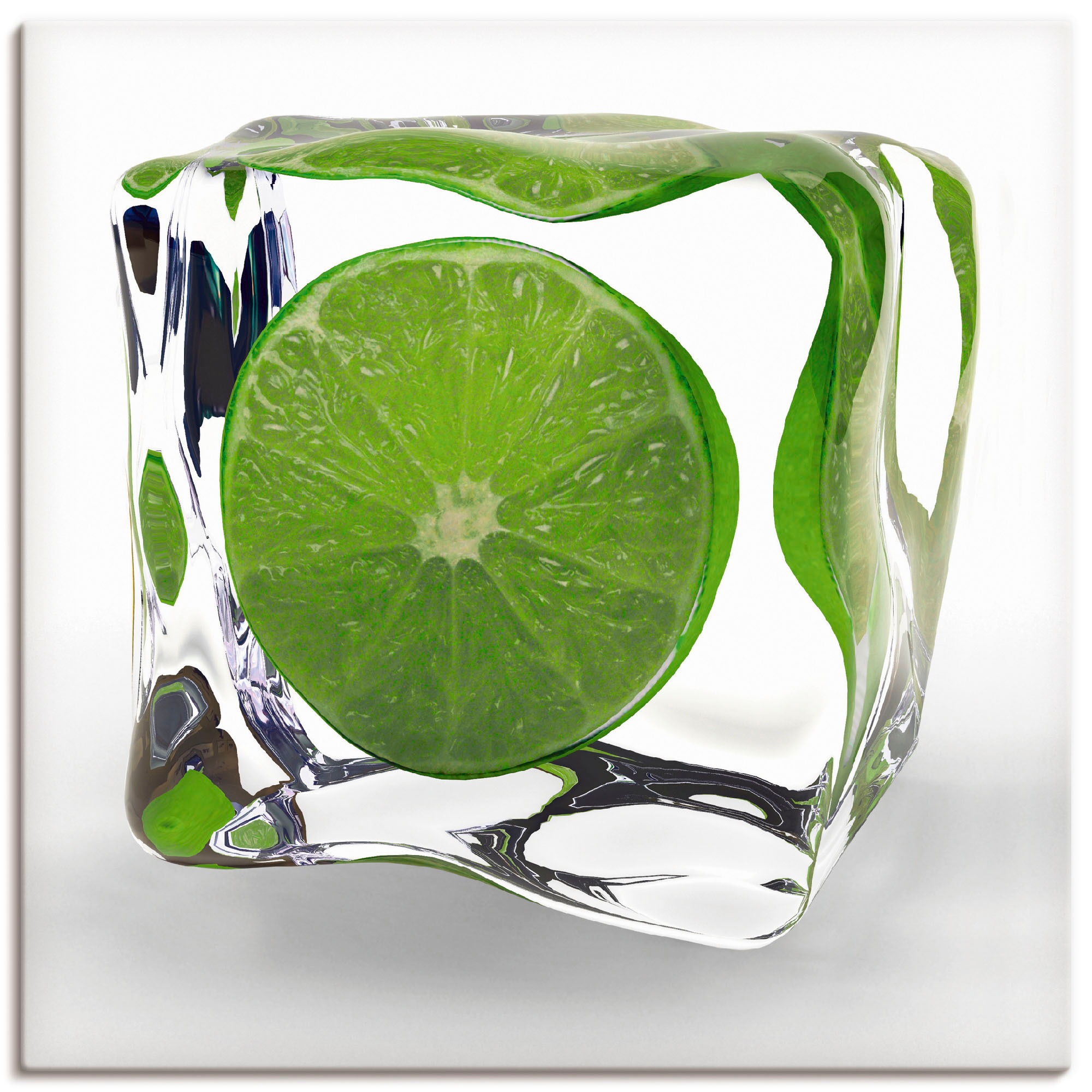 Artland Wandbild »Limette im Eiswürfel«, Lebensmittel, (1 St.), in vielen Größen & Produktarten - Alubild / Outdoorbild für den Außenbereich, Leinwandbild, Poster, Wandaufkleber / Wandtattoo auch für Badezimmer geeignet