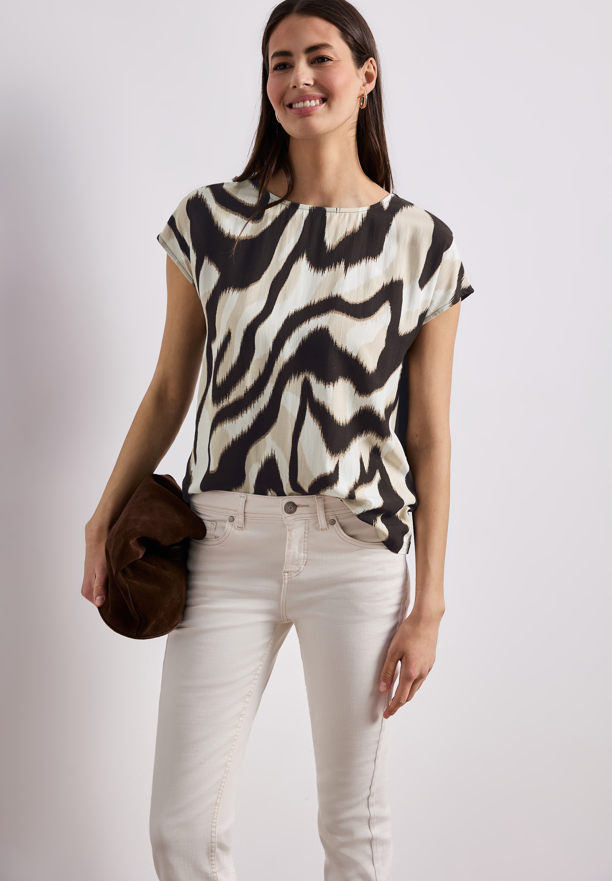 STREET ONE Shirttop Sommershirt mit Front im Animal-Look
