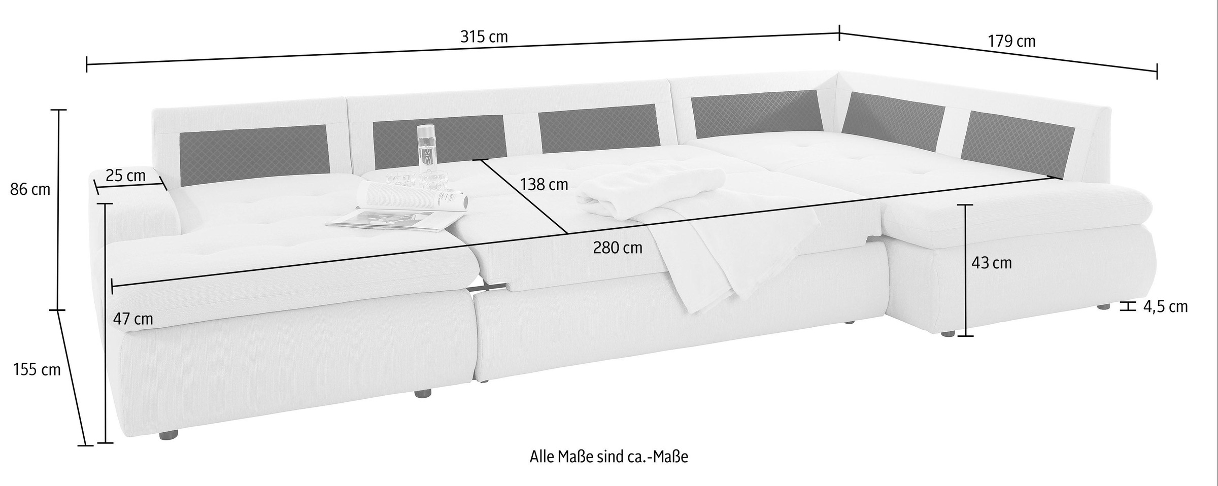 TRENDMANUFAKTUR Wohnlandschaft »Indie II, tolle Detailverarbeitung, bequem und komfortabel im Sitz«, wahlweise mit Bettfunktion, U-Form