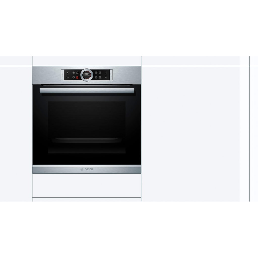 BOSCH Einbaubackofen »HBG635B«, Serie 8, mit Teleskopauszug nachrüstbar, ecoClean Direct, 4D-Heißluft-Eco-Ober-/Unterhitze Eco-Umluft-Infra-Grill-Großflächen-/Kleinflächengrill-Pizzastufe-Sanftgaren-Vorwärmen-Warmhalten-Auftaustufe, mit Pizzastufe