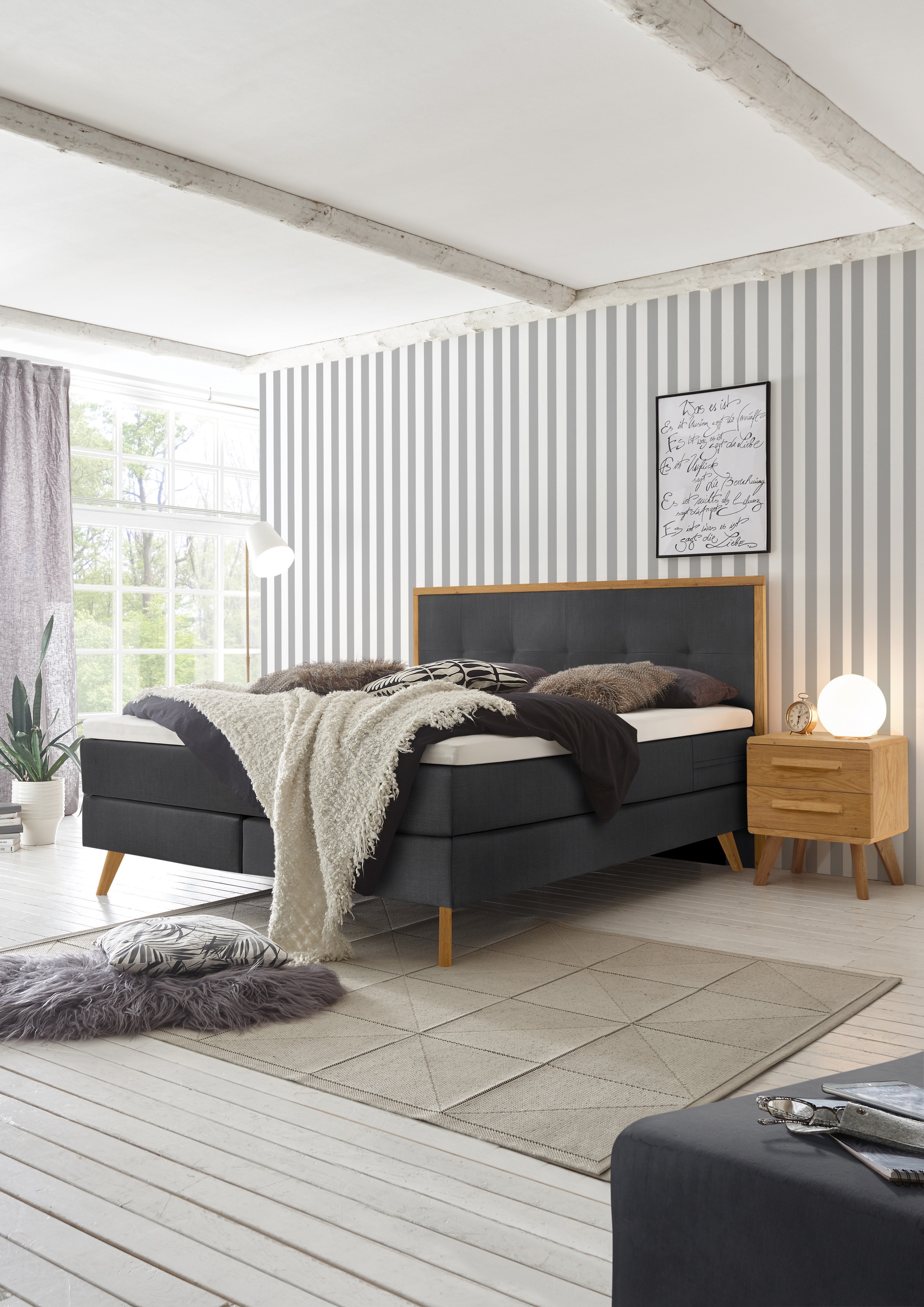 HASENA Boxspringbett Nordic, inkl. Topper, Kopfteilrahmen und Füsse aus massiver Eiche