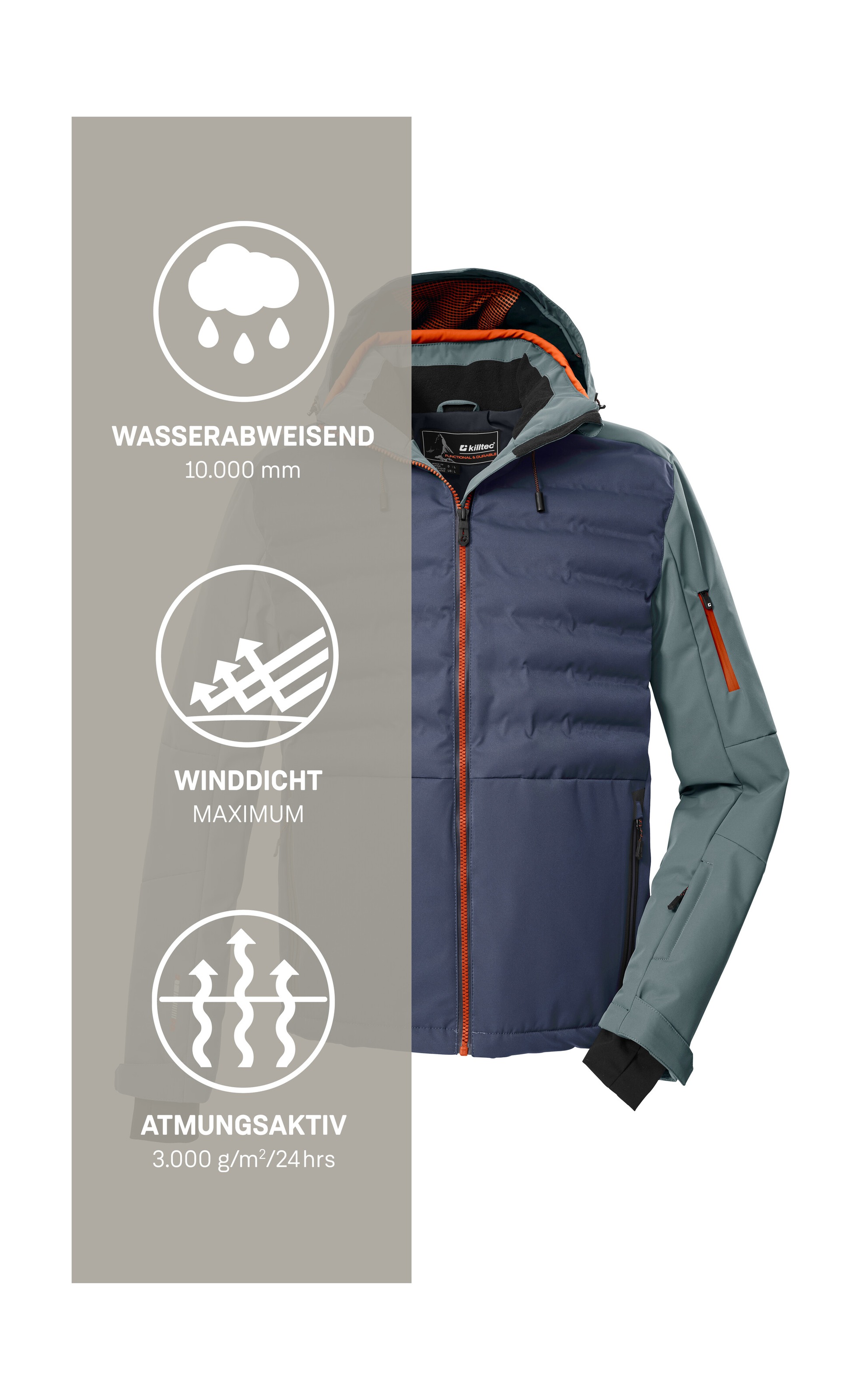 Killtec Skijacke »KSW 72 MN SKI JCKT« Moderne Hybridoptik, winddicht, wasserabweisend, atmungsaktiv