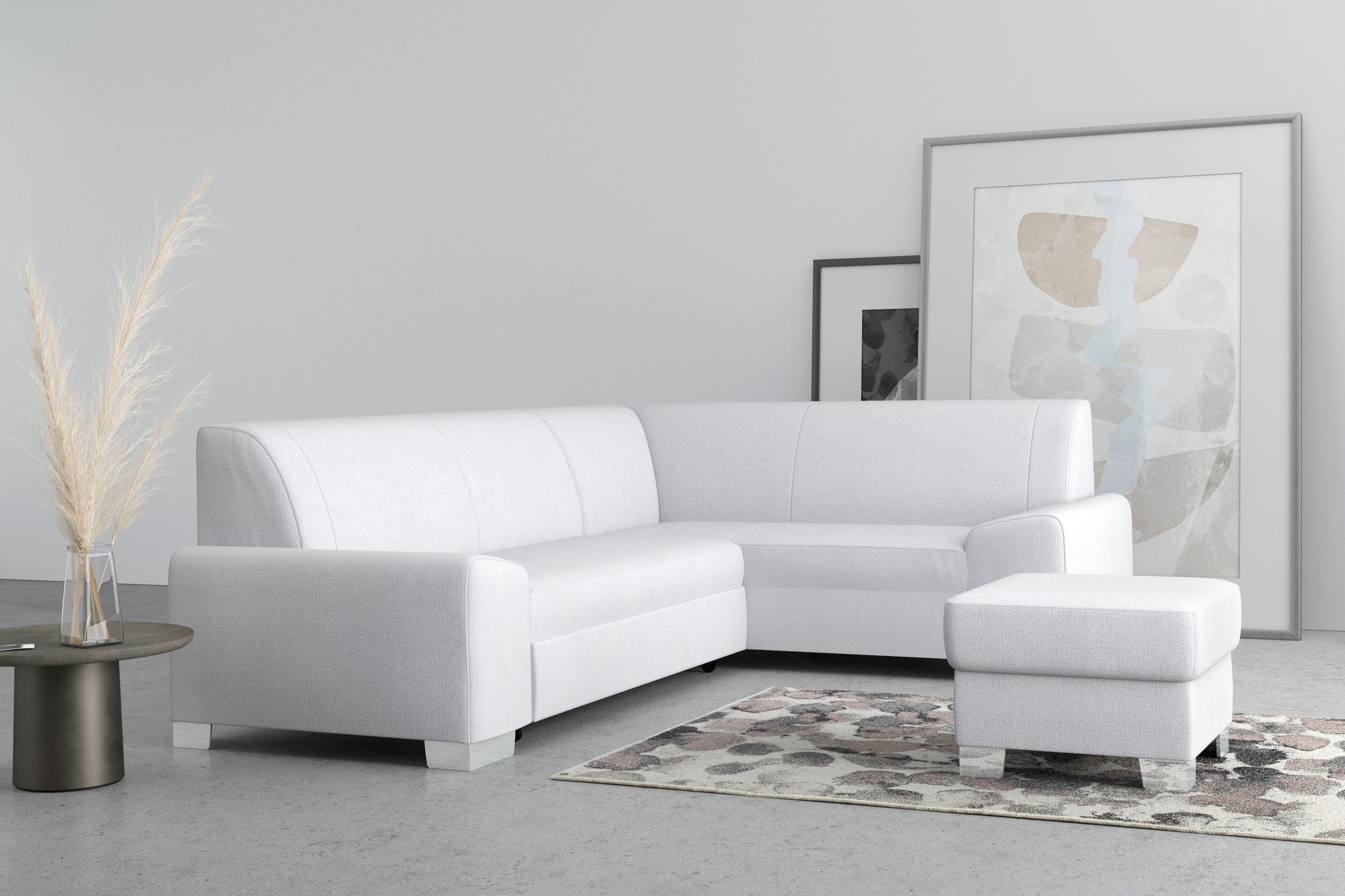 DOMO collection Ecksofa »Anzio in kubischer Formensprache, flache Armlehnen, L-Form«, Wahlweise mit Bettfunktion und Federkern für hohen Sitzkomfort