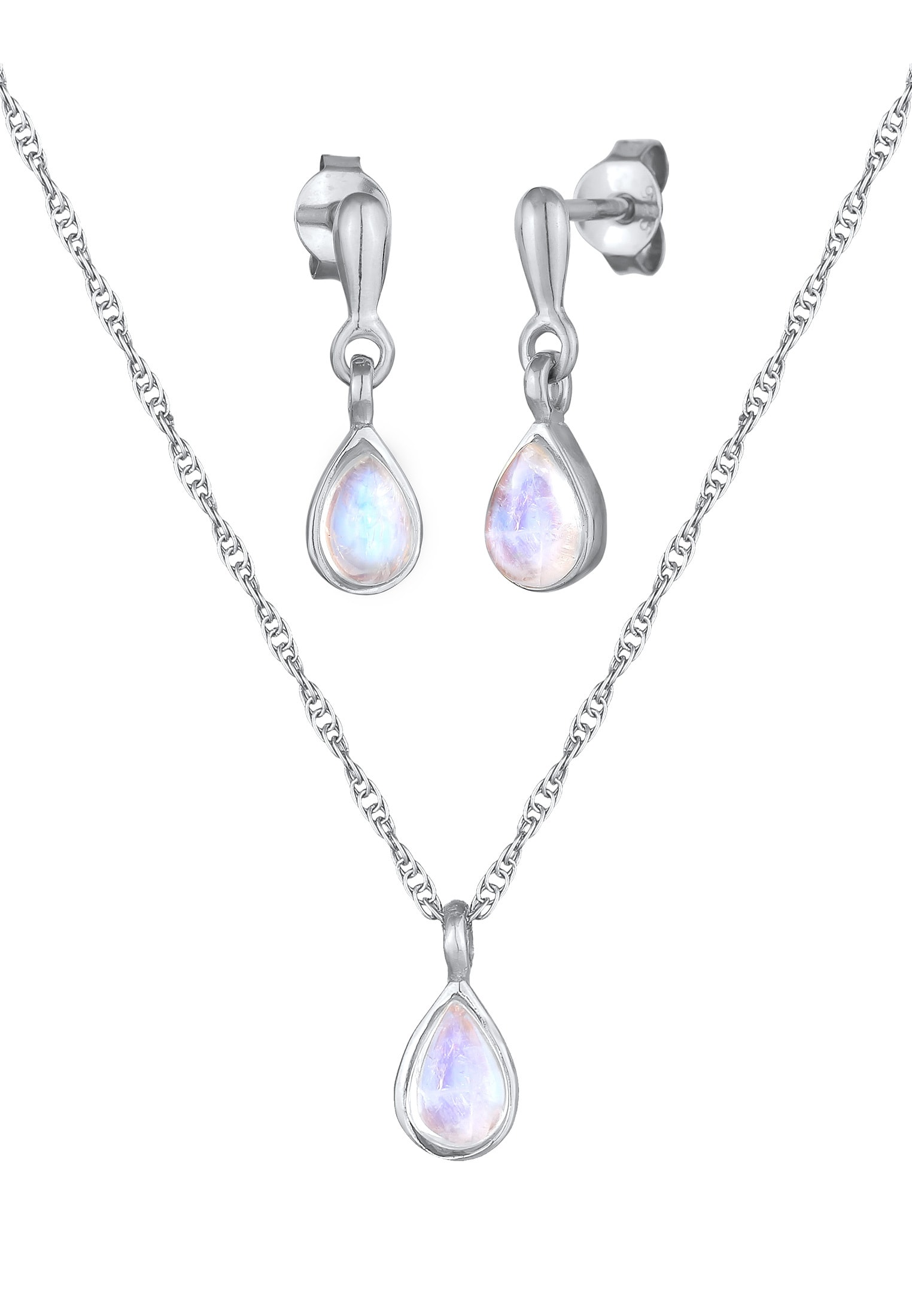 Elli Premium Ohrring und Ketten Set »Schmuckset Mondstein Tropfen Kette Ohrhänger 925 Silber«