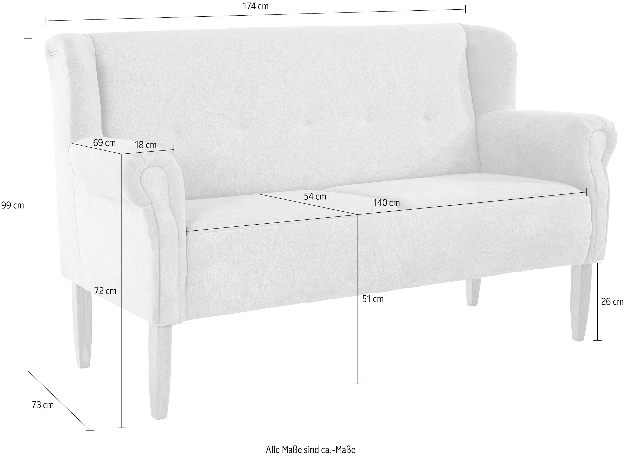 Home affaire Küchensofa »Moro Couch mit Federkern, bequem, Breite« in verschiedenen Stoffe und Farben