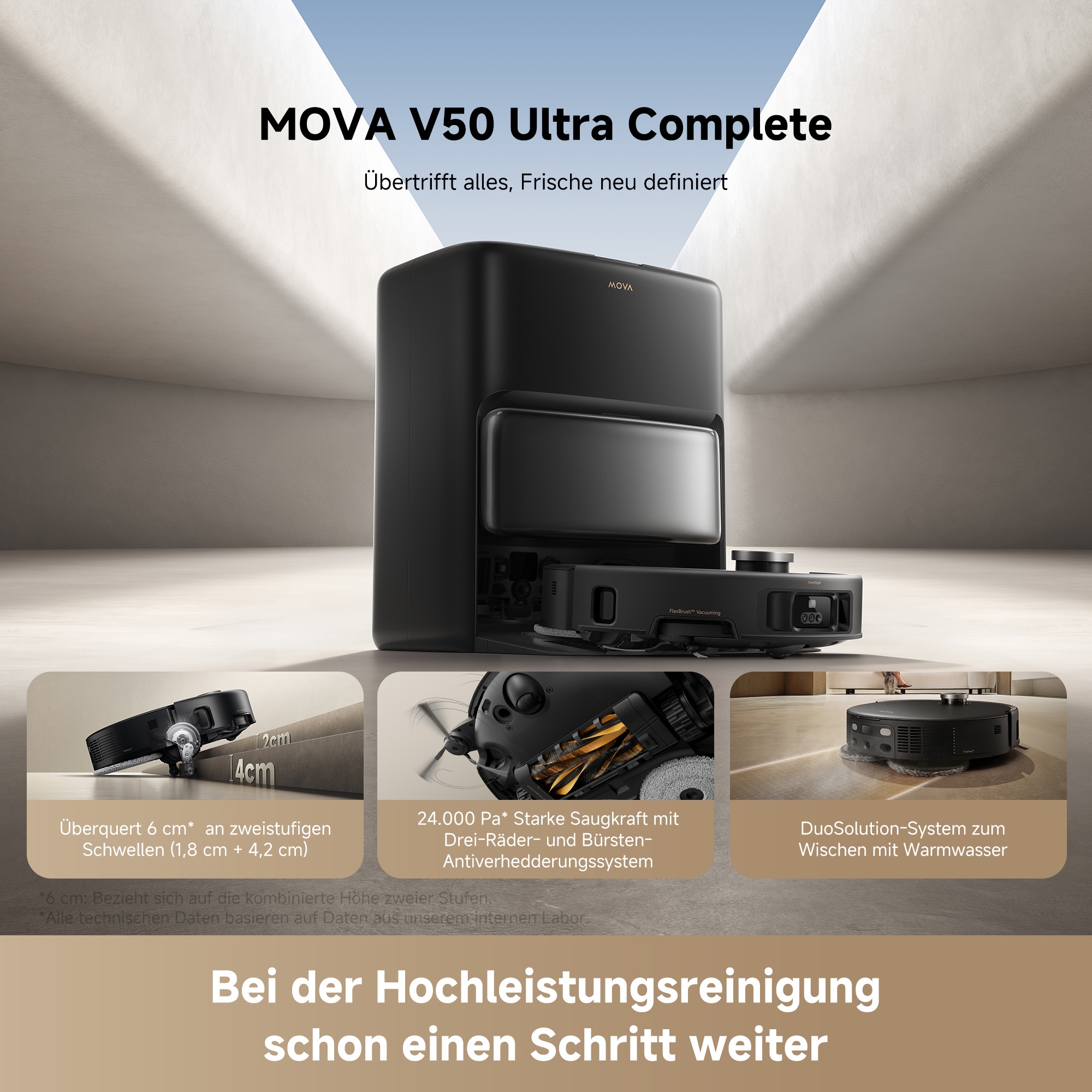Mova Nass-Trocken-Saugroboter »V50 Ultra Complete, automatische Staubbehälter-u. Staubbeuteltrocknung« Vollautomatische Basisstation, selbstreinigender HEPA-Filter