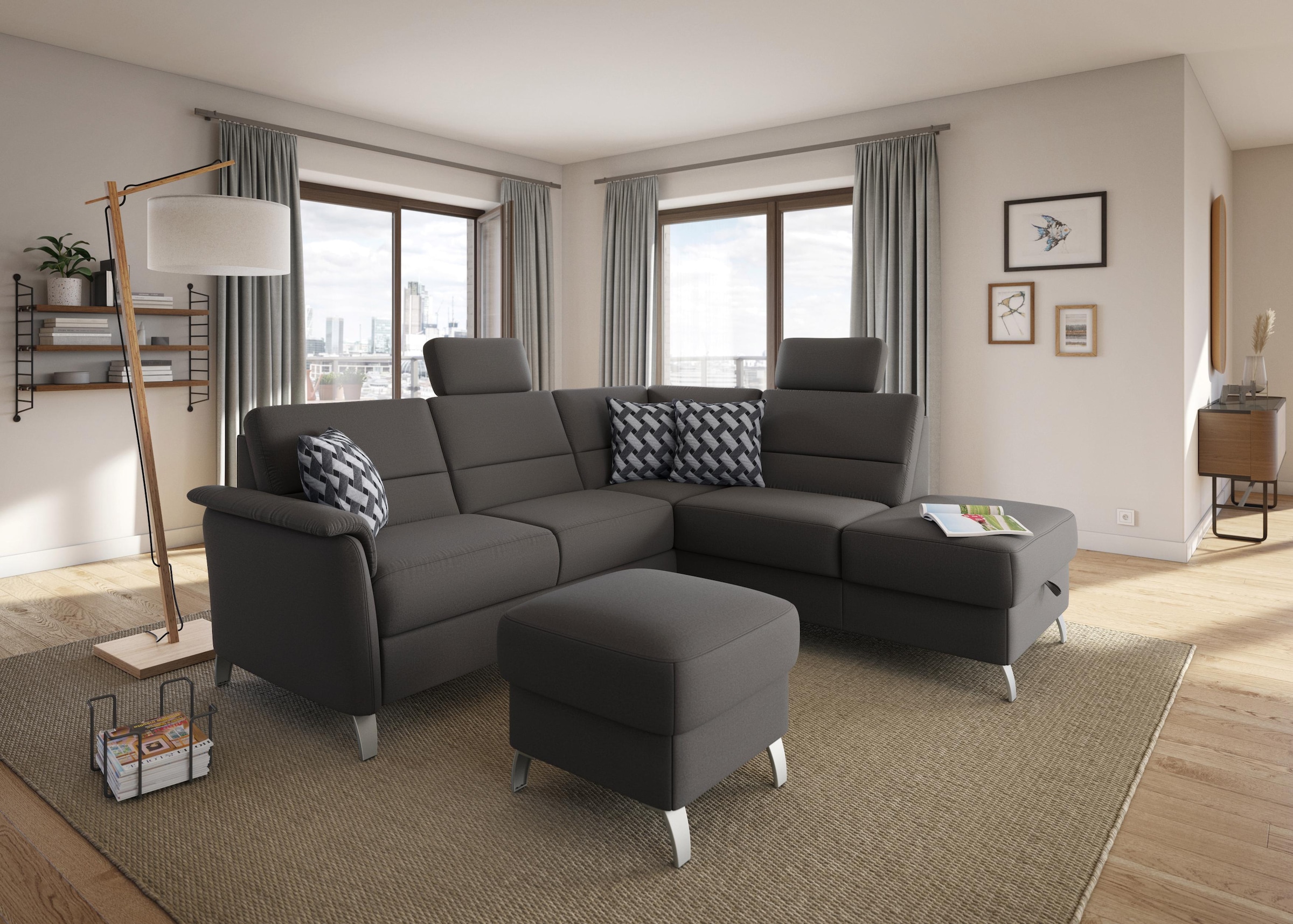 sit&more Ecksofa »Palmera L-Form«, Federkern, wahlweise mit Bettfunktion und mit/ohne Stauraum