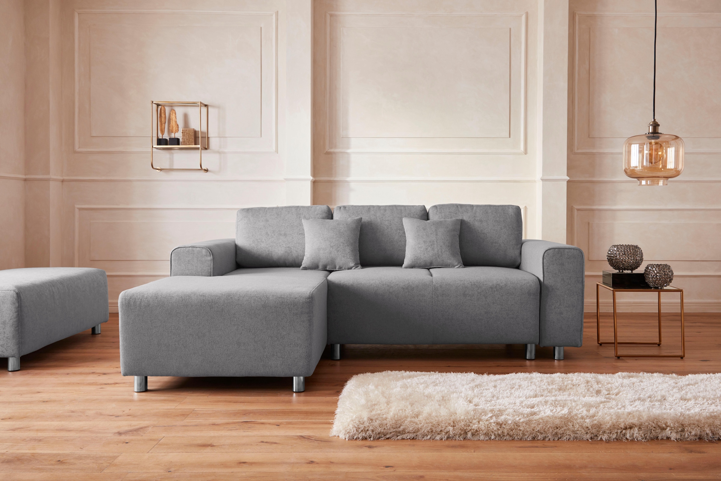 Guido Maria Kretschmer Home&Living Ecksofa »Györ«, L-Form, wahlweise mit Bettfunktion und Bettkasten incl. 2 Zierkissen