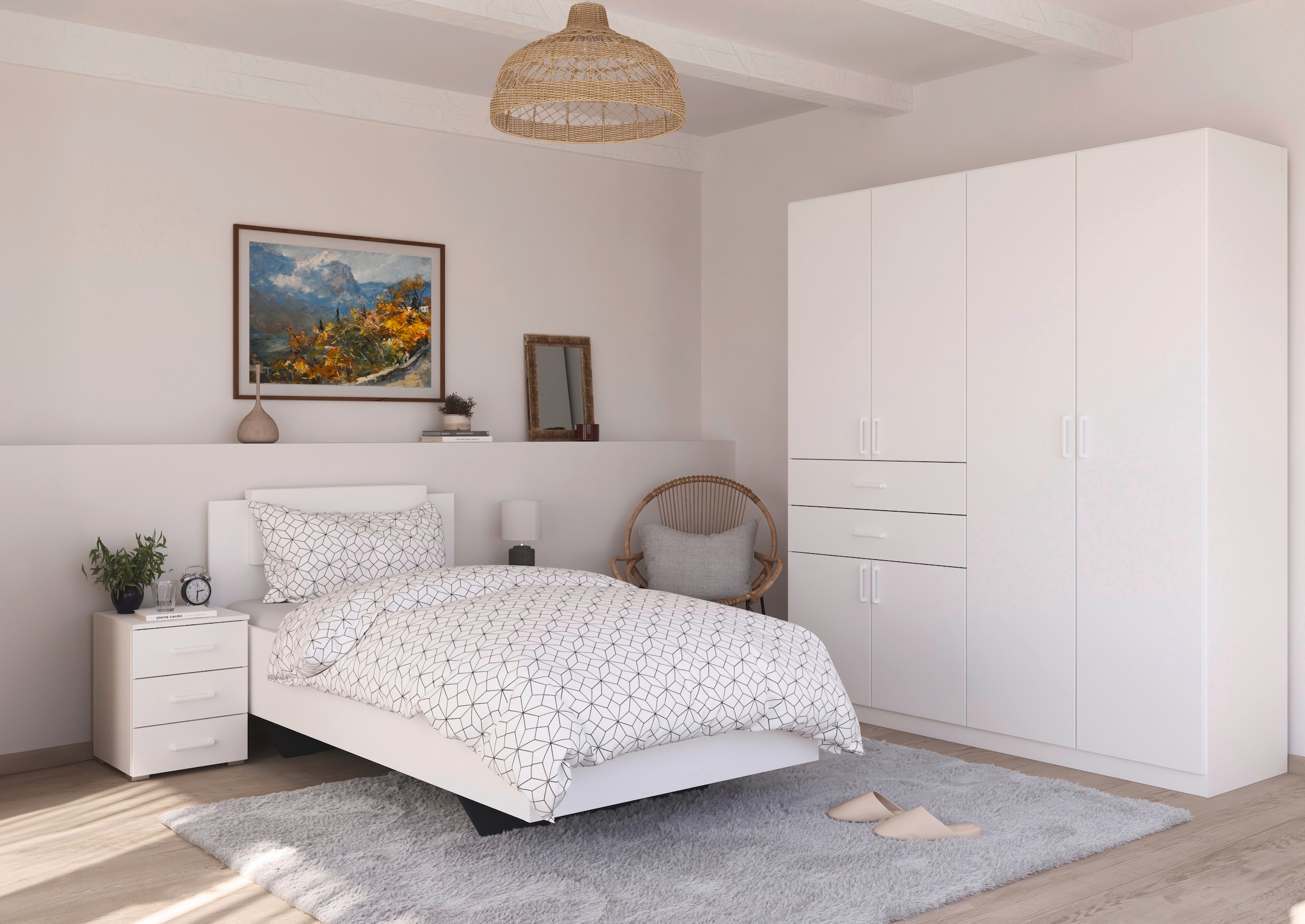 rauch Schlafzimmer-Set »Komplettzimmer Komplettschlafzimmer Schlafzimmer-Set (3-St.) MAIKA«, (Set, 3 tlg.), Schrank 3 Breiten, 2 Höhen, Bett 100 cm, Nachttisch MADE IN GERMANY