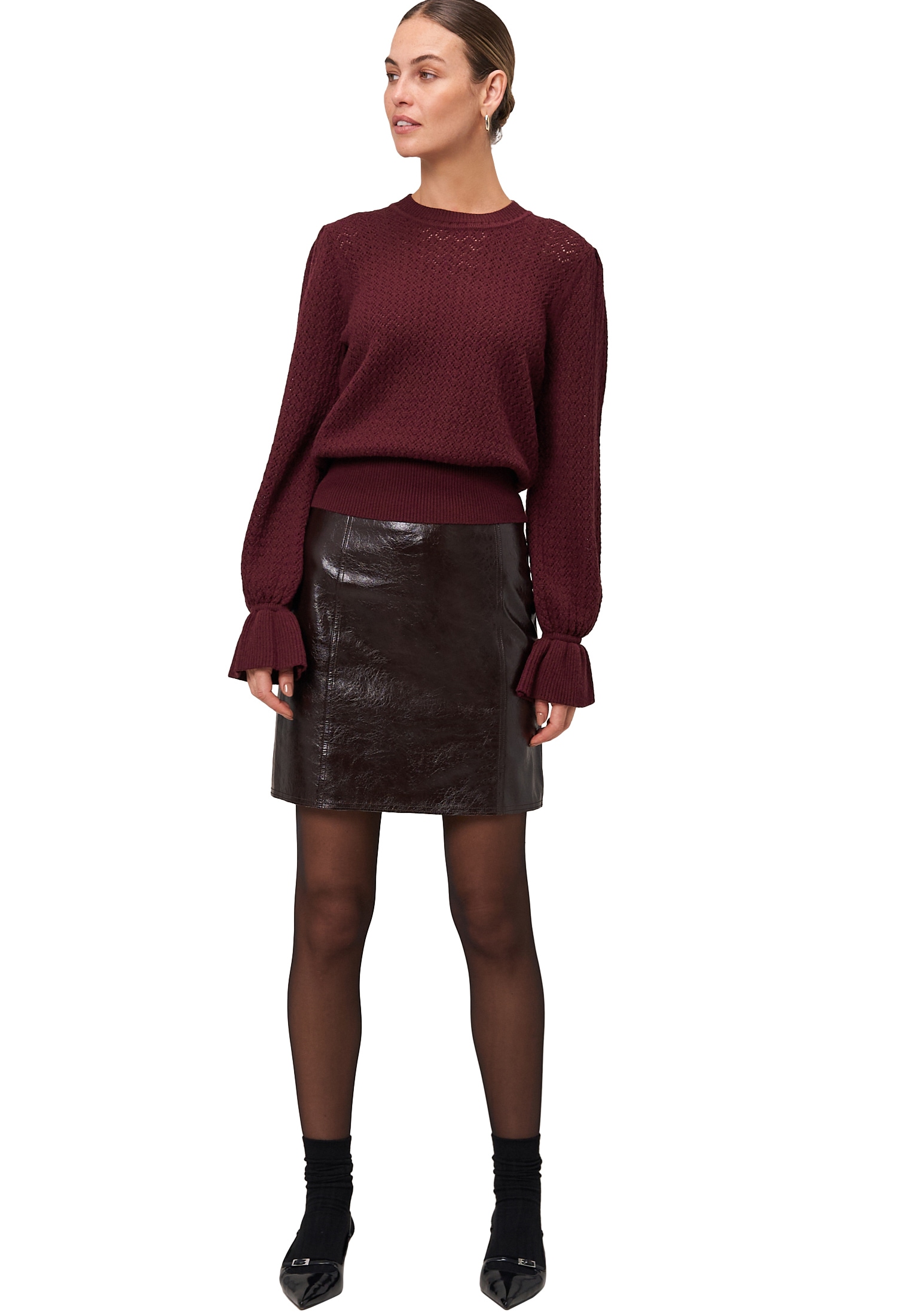 Zero Rundhalspullover »Pullover mit Volant-Ärmeln«