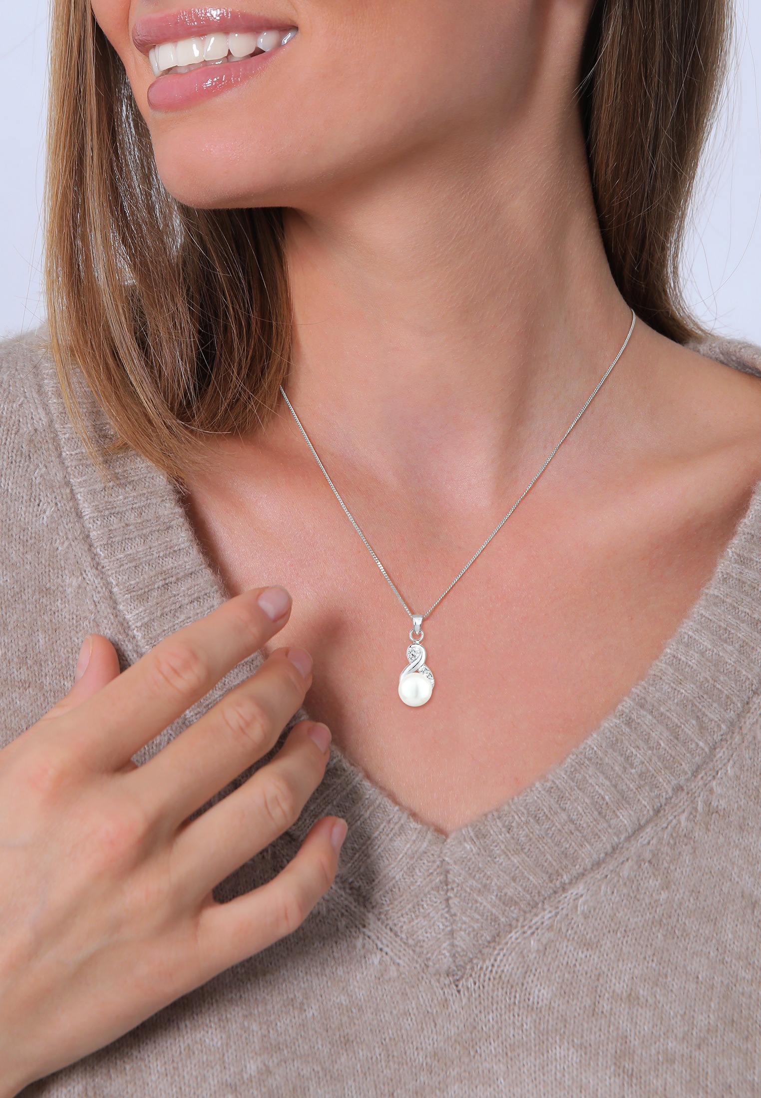 Elli Silberkette »Halskette Infinity Kristalle Süßwasserzuchtperle 925 Sterling Silber«