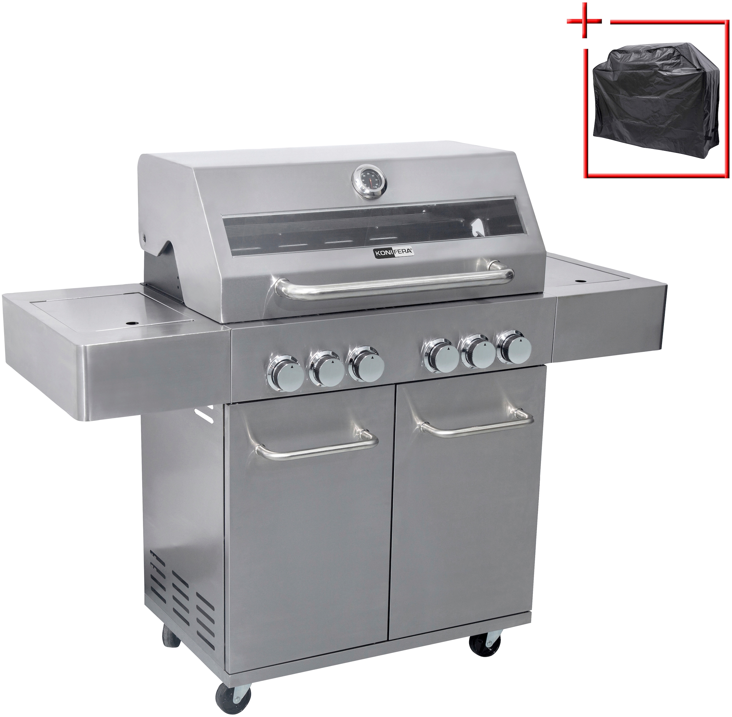 KONIFERA Gasgrill »Ancona«, mit 4 Edelstahl-Brennern, inkl. Hänchenspieß und Schutzhülle, BxTxH: 138x54x114 cm