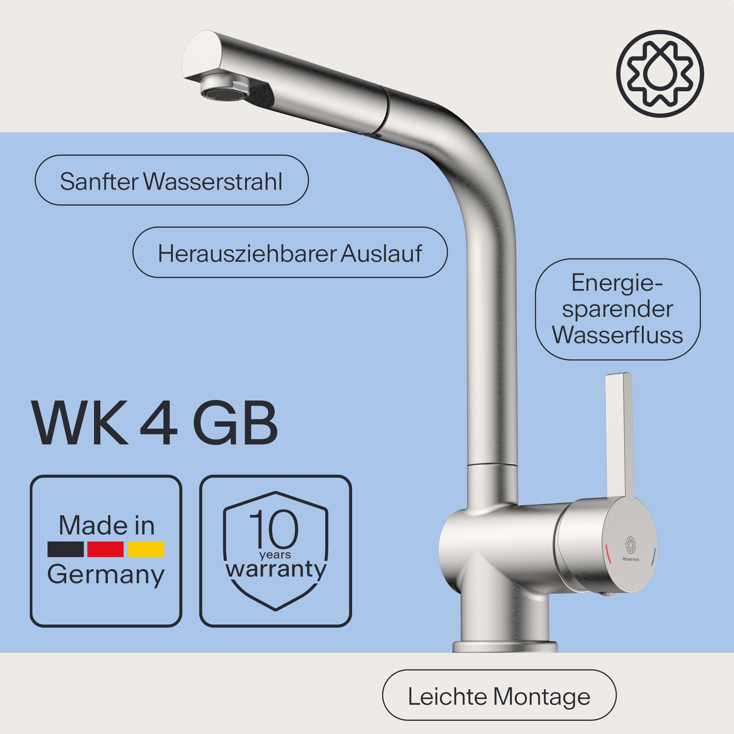 WASSERWERK Spültischarmatur »WK 4, Wasserhahn, Küche, Einhebelmischer«