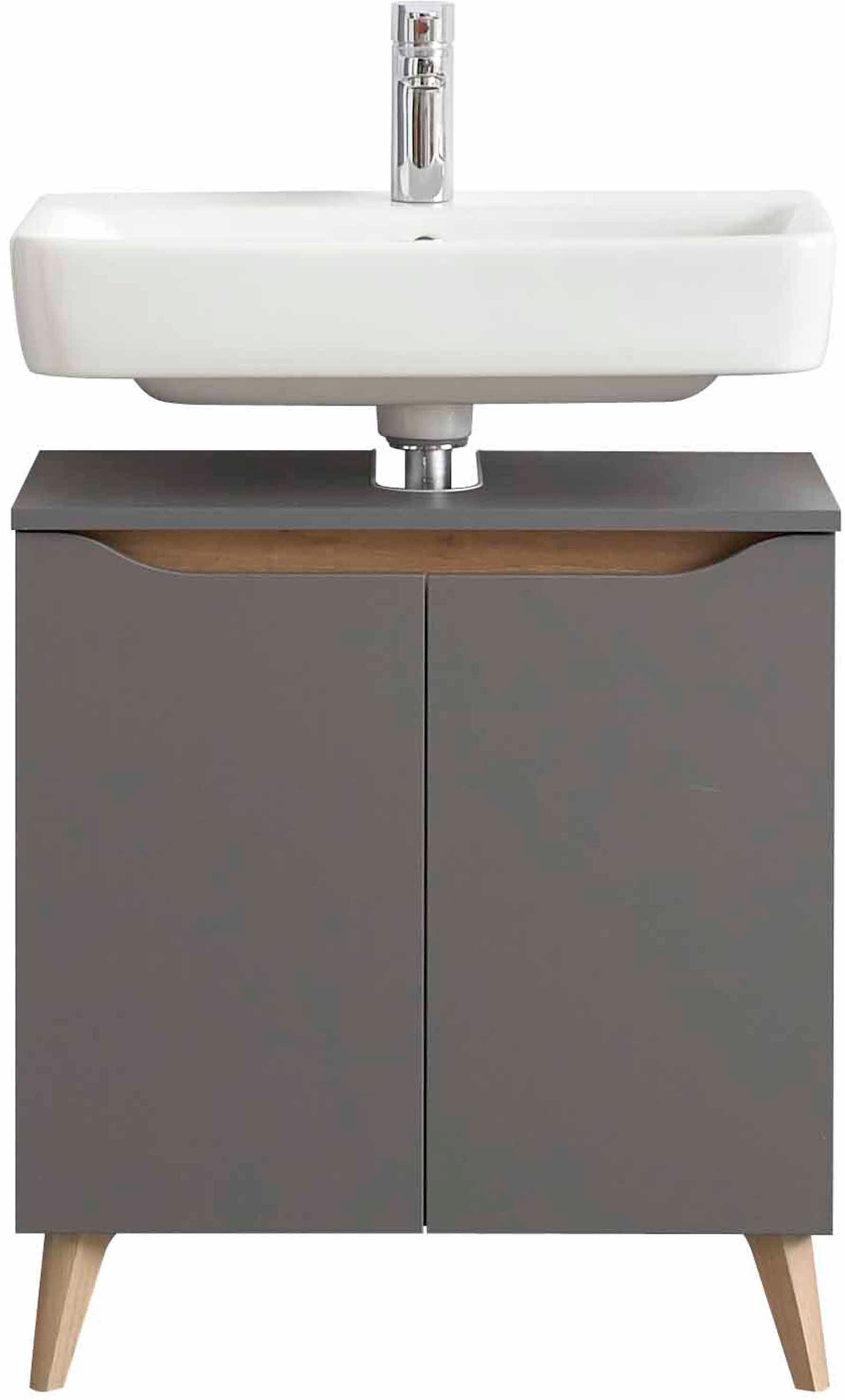 Saphir Badmöbel-Set »Quickset 5-teilig, Waschbeckenunterschrank mit LED-Spiegelschrank« 6 Stk. tlg.