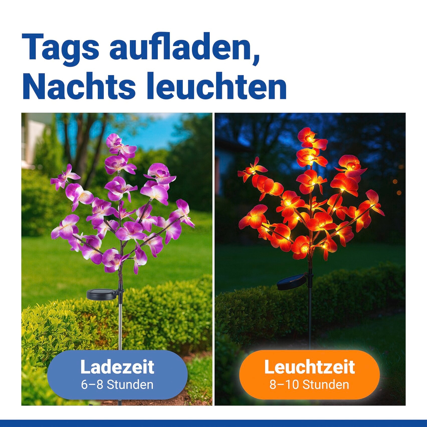 Maximex LED Gartenleuchte »Modell Orchidee« 2 Stk. Extra-Warmweiß LED Gartenstecker, solarbetriebene Gartenbeleuchtung, 2 Einstellungen