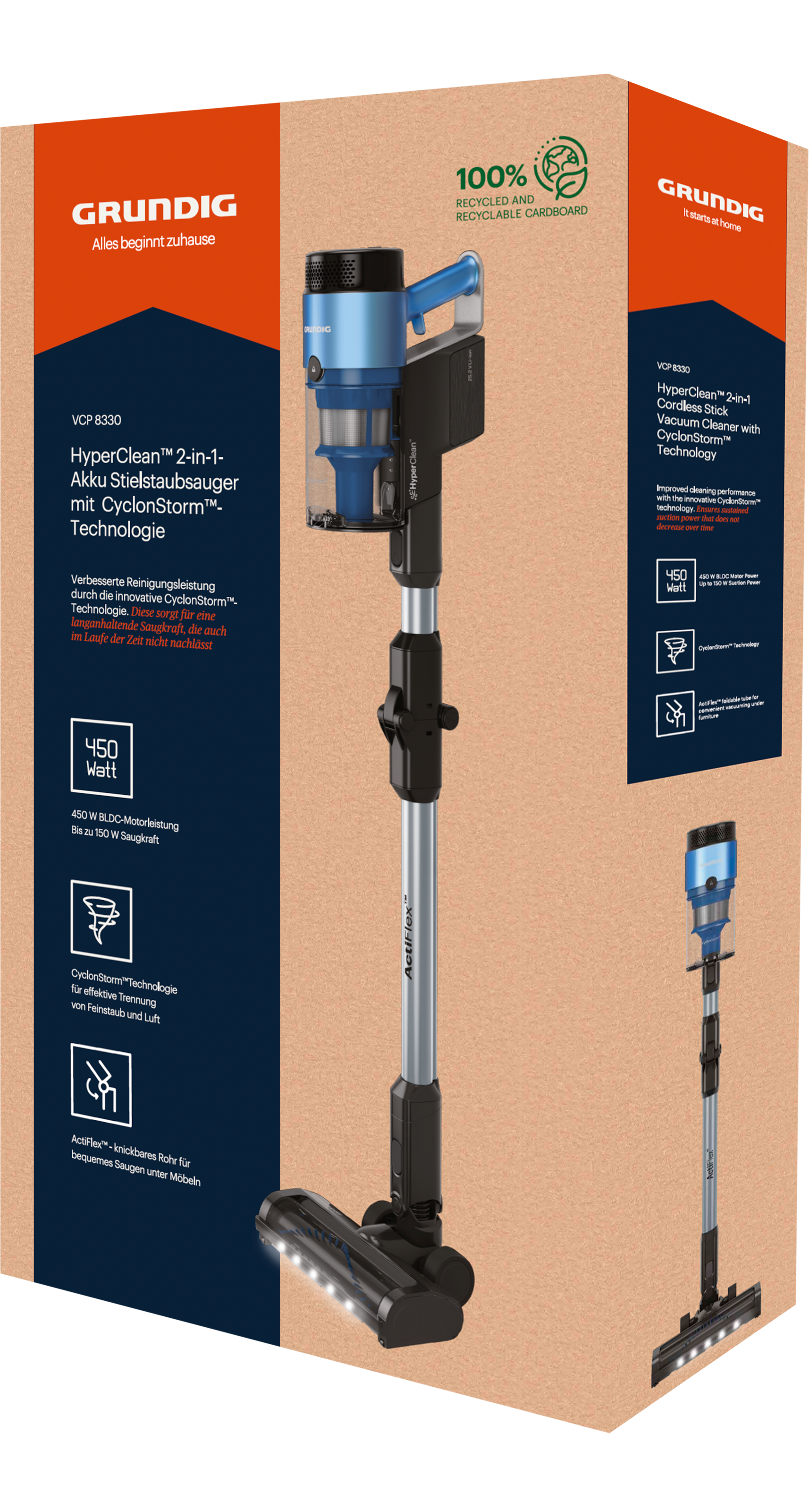 Grundig Zyklon Hybrid Staubsauger »VCP 8330«, 2 in 1 Akkusauger