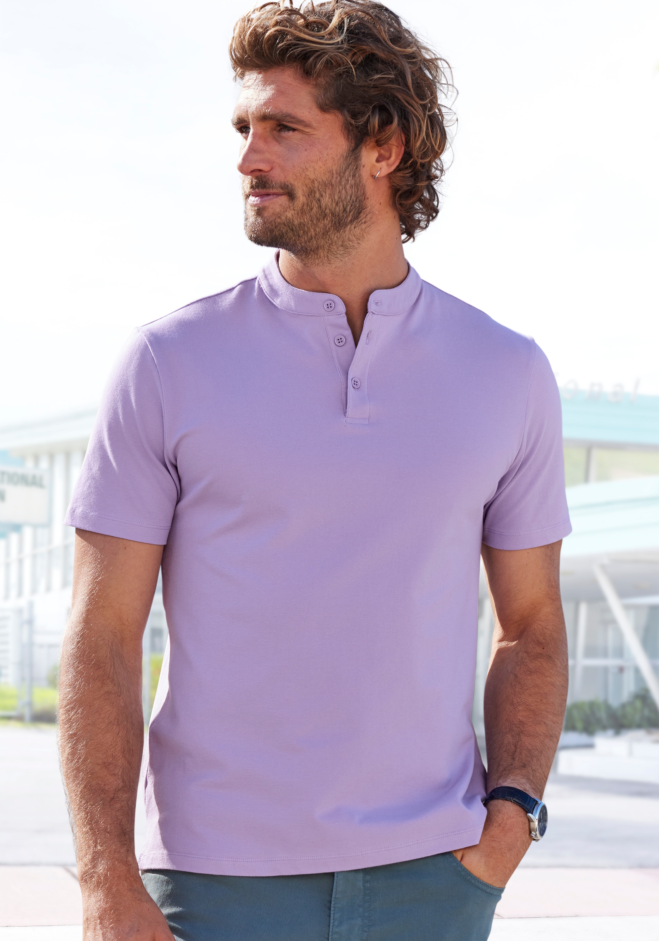 Poloshirt »mit Stehkragen,«, Regular-Fit, aus Baumwoll-Piqué