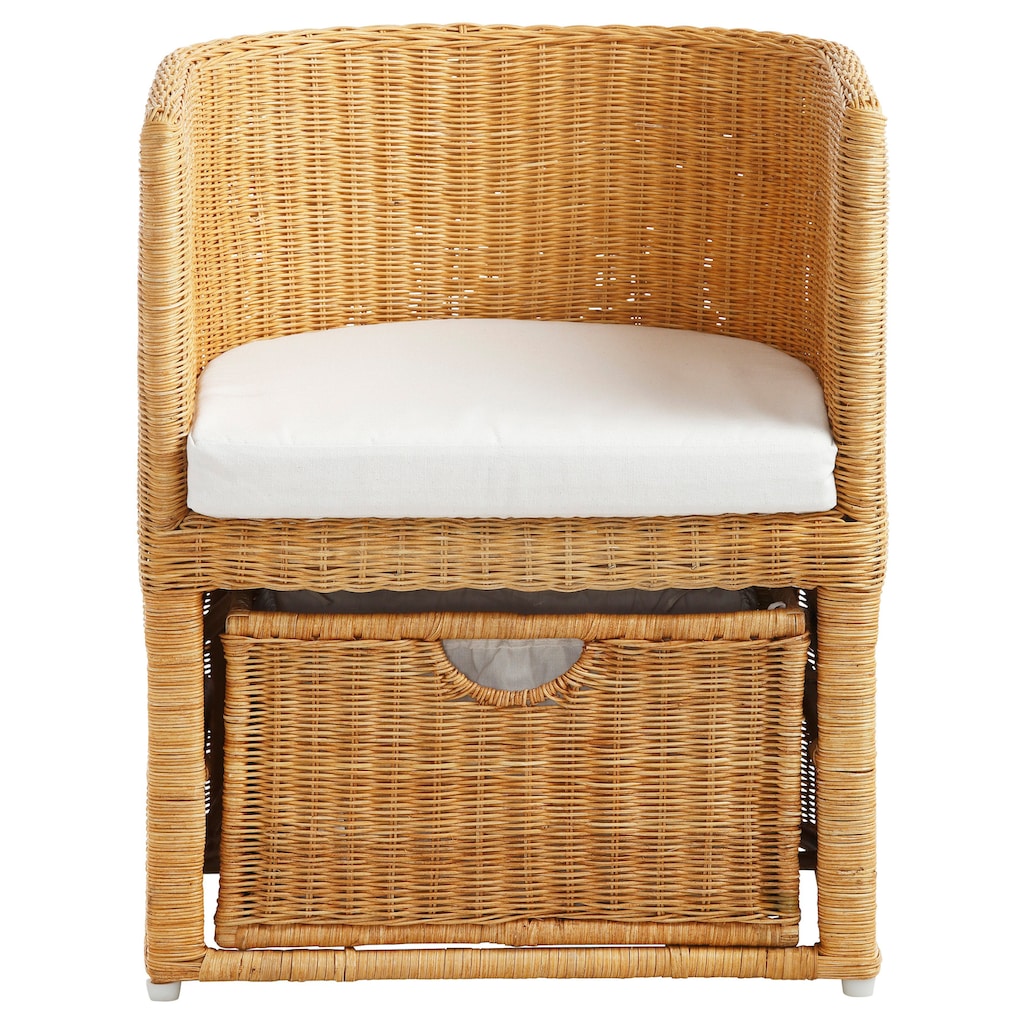 Home affaire Rattanstuhl »Blaxton«, inklusive eines Korbes und eines Sitzkissens, aus Rattangeflecht, Breite 56 cm