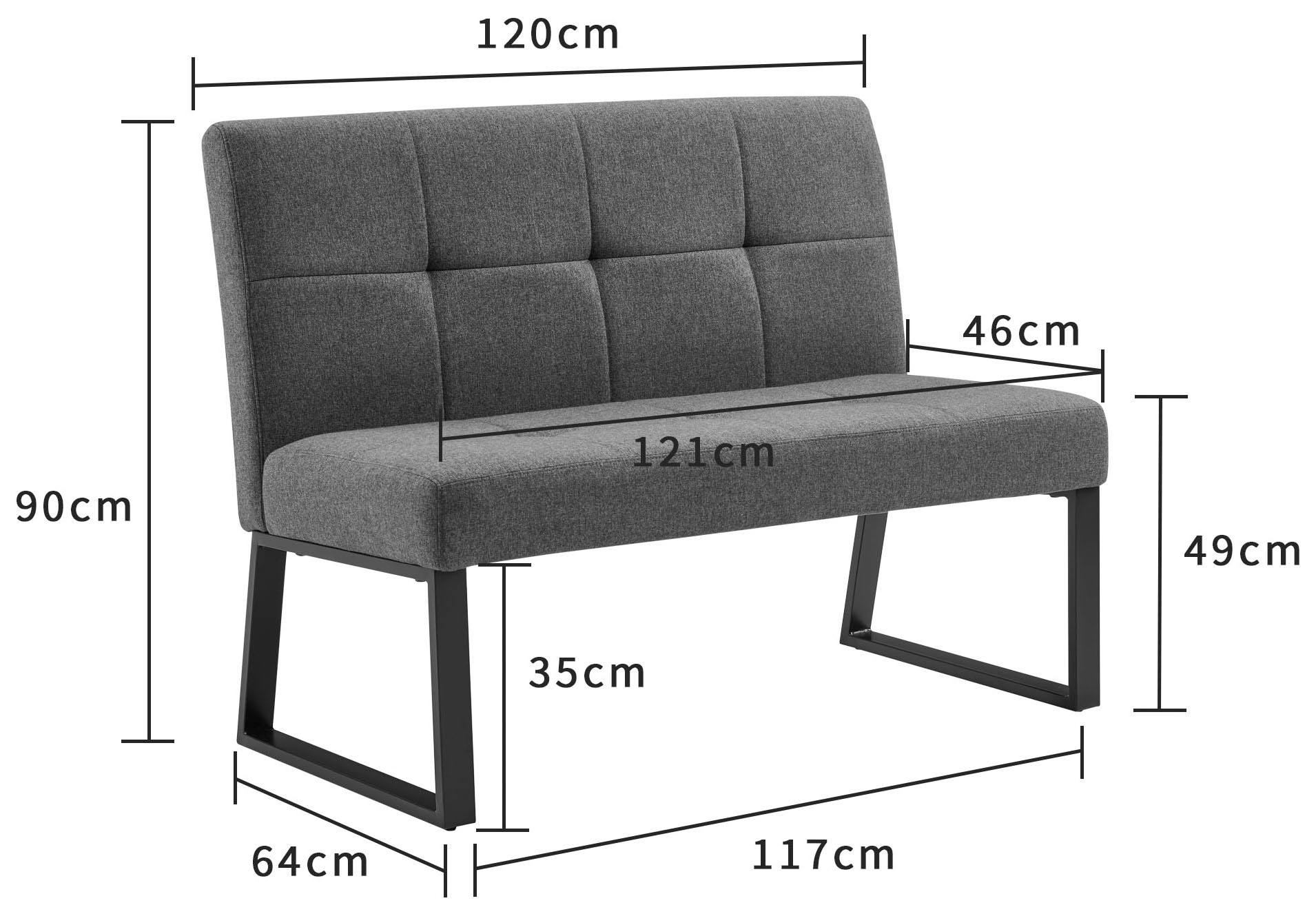 OTTO home Bank »Geranie« Strukturstoff Bezug, schwarzes Metallgestell, Breite 121 cm