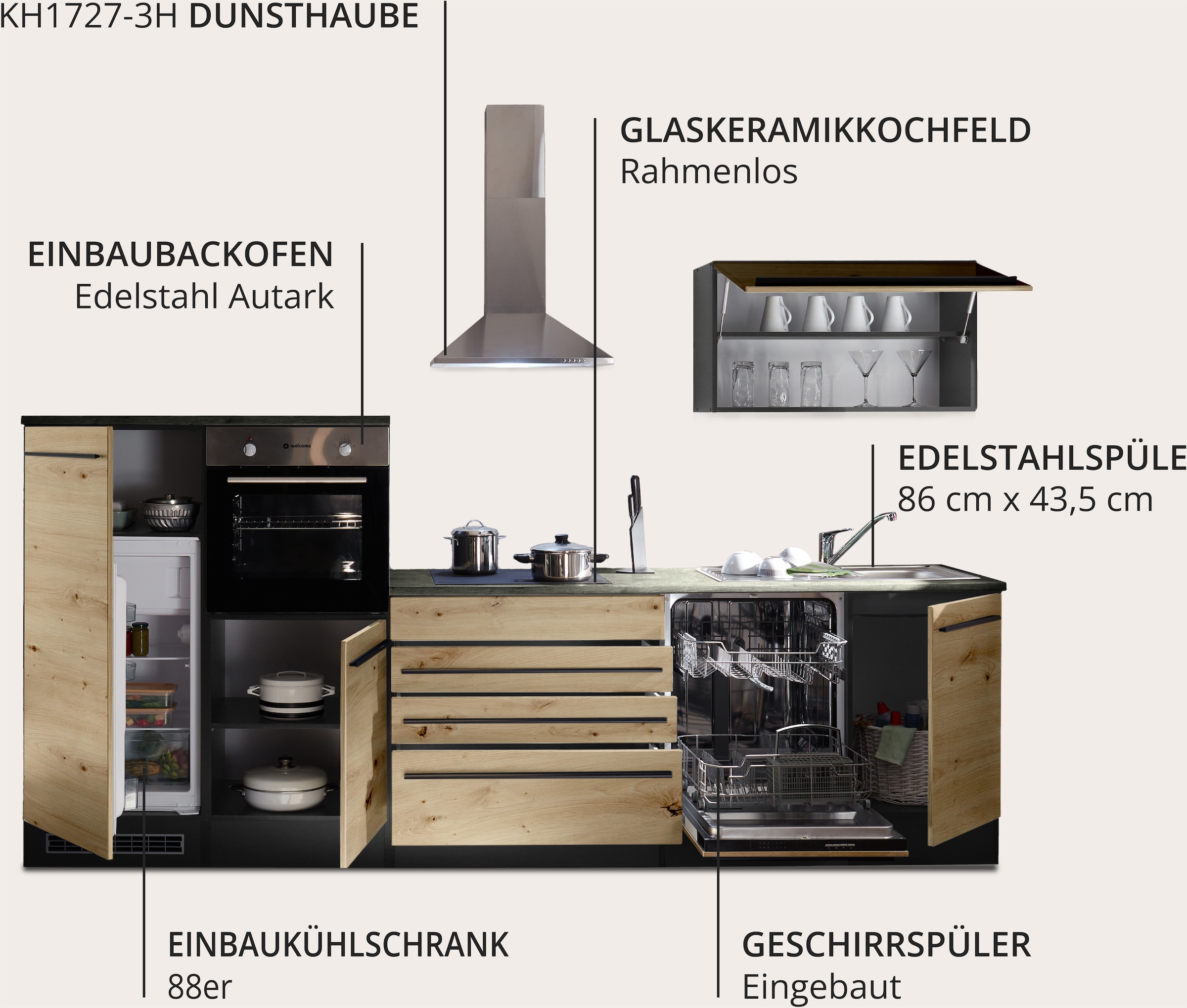 BASIC by Balculina Küchenzeile »Jazz«, Breite 320 cm, wahlweise mit E-Geräten