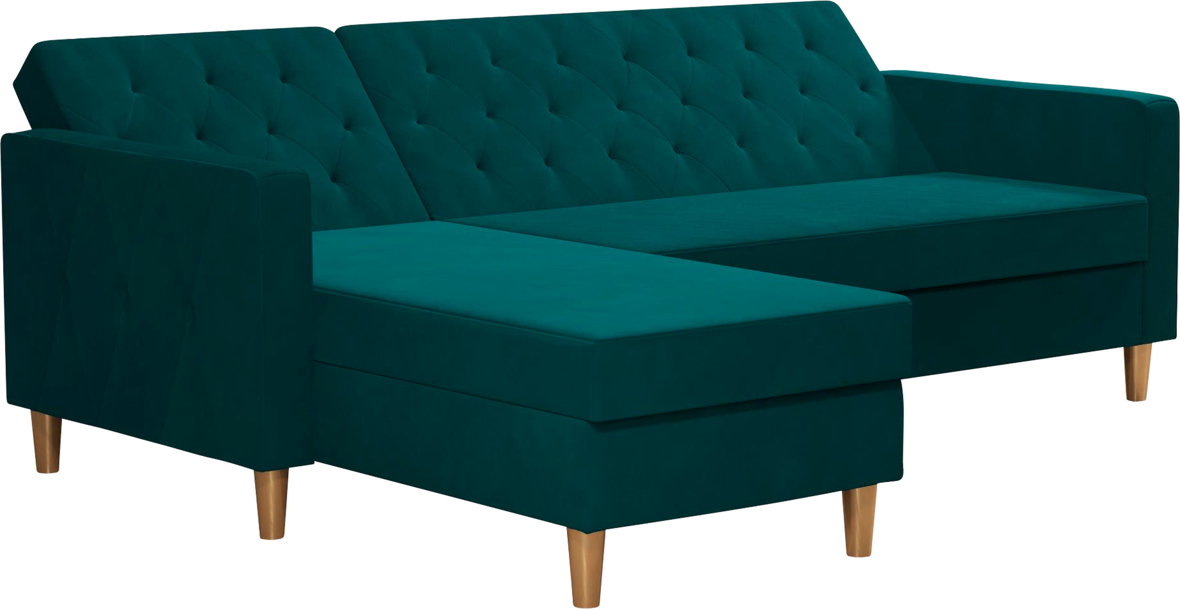 Cosmo Living Ecksofa »Liberty«, mit Schlafffunktion, Recamiere mit Stauraum beidseitig montierbar