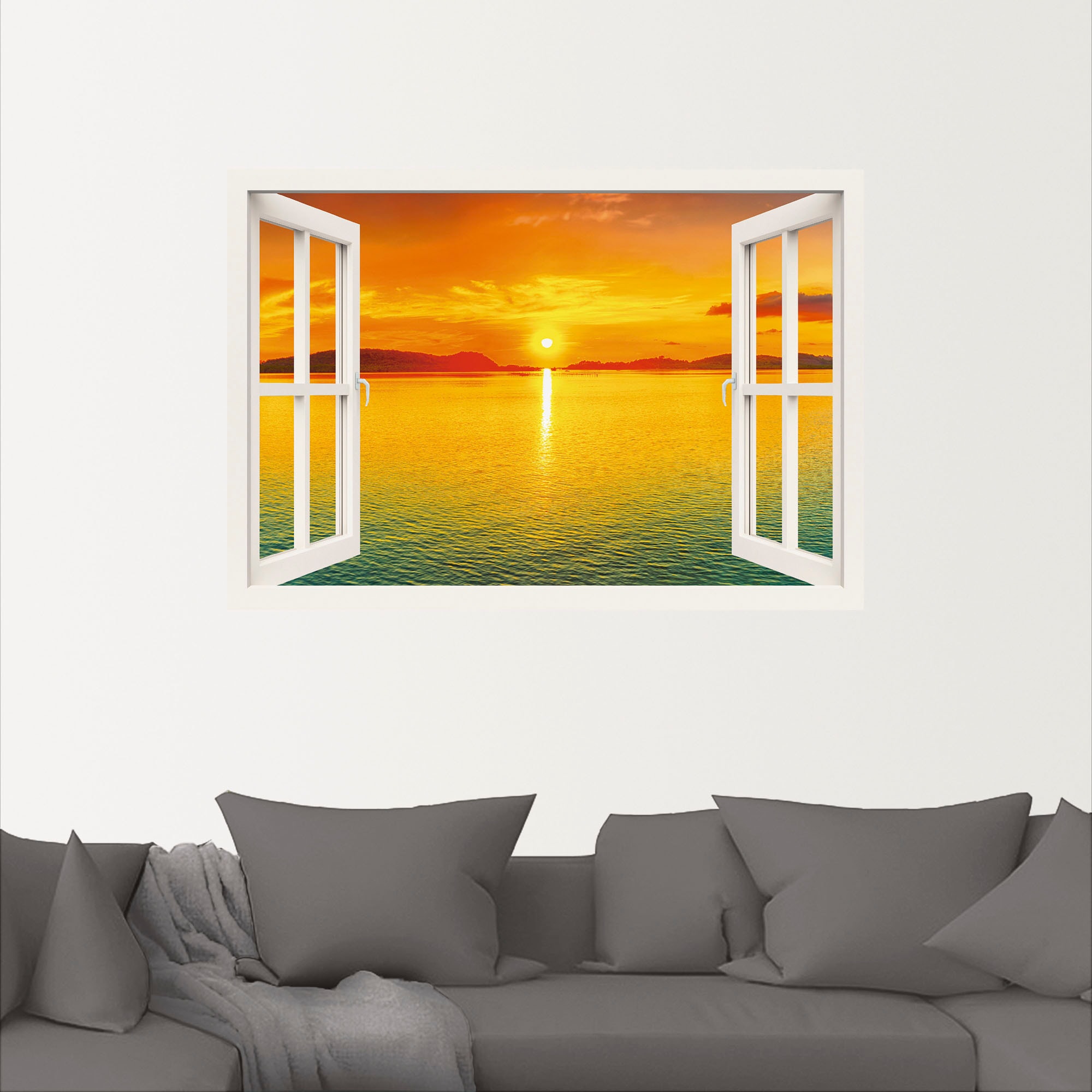 Artland Wandbild »Fensterblick - Sonnenuntergangspanorama«, Fensterblick, (1 St.), als Leinwandbild, Wandaufkleber in verschied. Größen